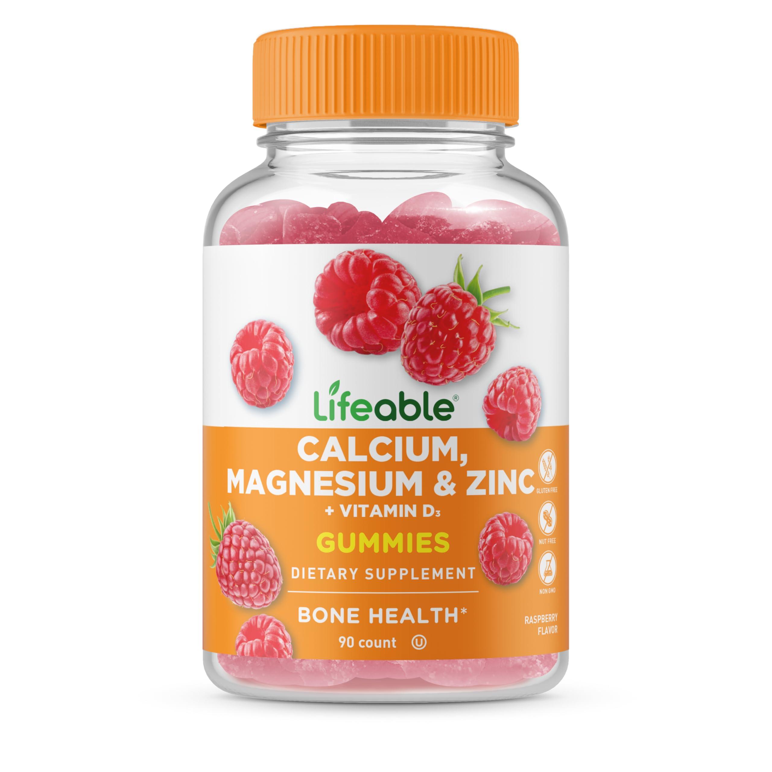 Lifeable Lifeable Calcium Magnesium Zinc with Vitamin D3 Gummies | Great Tasting Calcium Magnesium Zinc D3 Supplement | for Tooth and Bone Health | Calcium Gummies for Adults | 90 Gummies