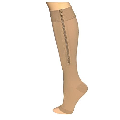 Truform Truform Zipper Compression Stockings, 15-20 mmHg Medical Socks, Women and Men, Knee High, Open Toe, Beige, Medium