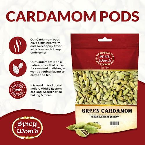 Spicy World Spicy World Green Cardamom Pods 3.5 Oz - As Seen on Tik Tok - Premium Quality Whole Green Cardamom Pods | Vegan | Large | Aromatic Cardamon