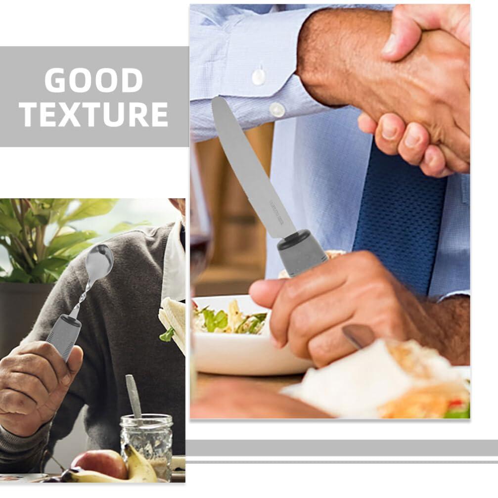 Baluue Adaptive Utensils: 3pcs Non-Weighted Elderly Angled Spoon Disabled Fork Cutter Non Slip Disabled Person Tablewares Built Up Utensils for Hand Elderly
