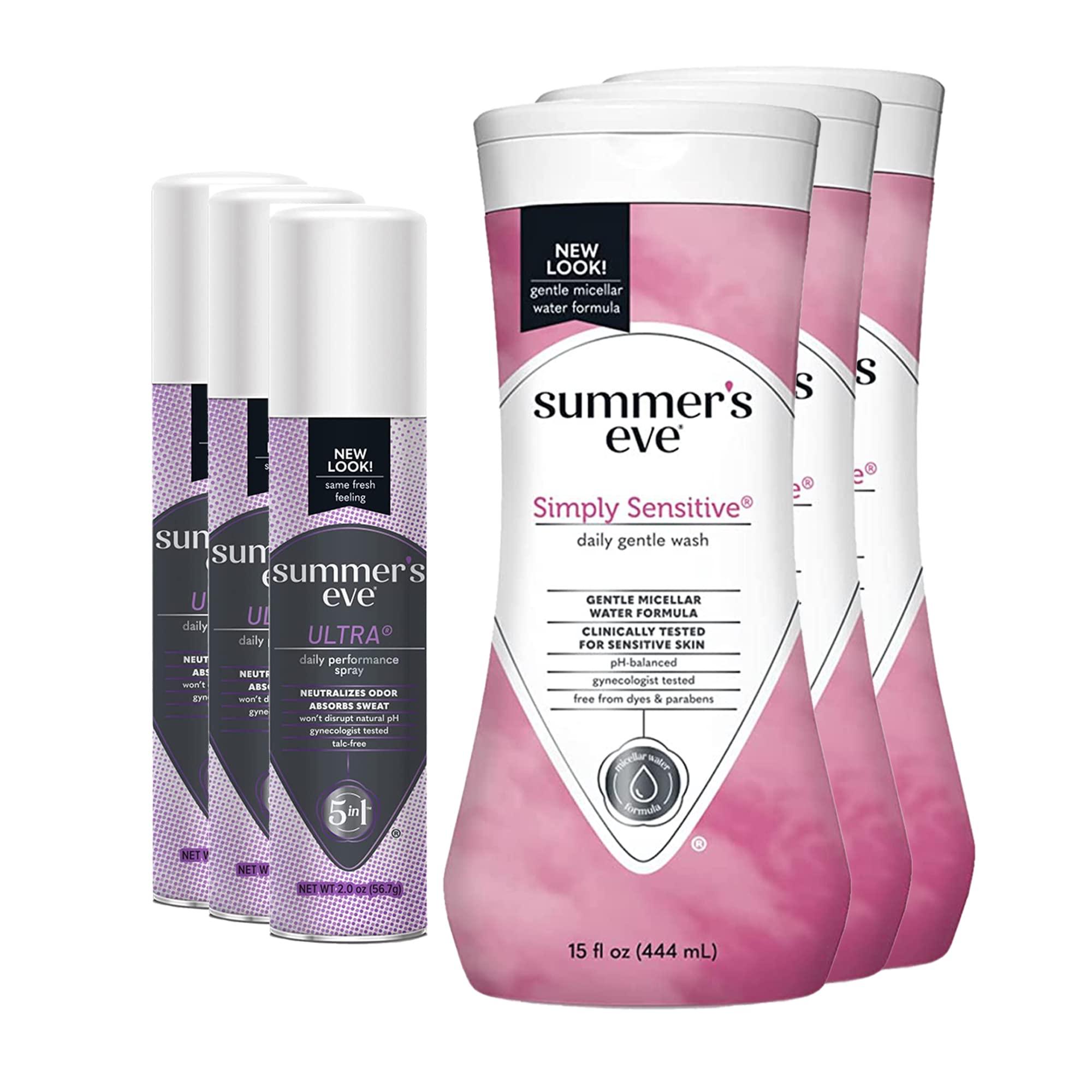 Summer's Eve Summer's Eve Cleansing Wash | 15 Ounce | (Pack of 3) and Summer's Eve Freshening Spray | Ultra | 2 oz Size | Pack of 3 | pH Balanced, Dermatologist & Gynecologist Tested