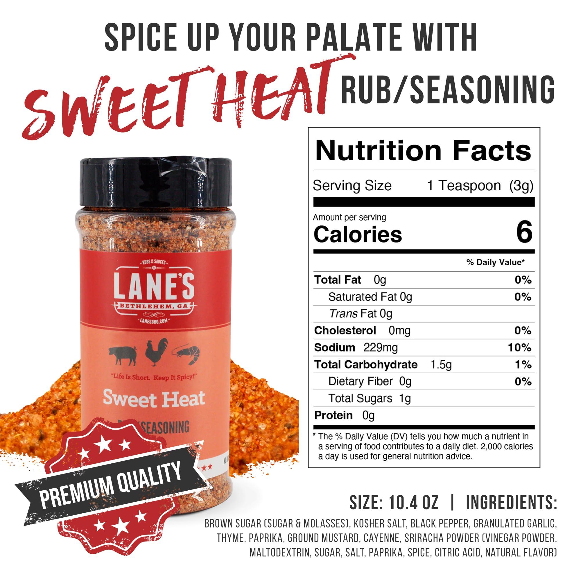 Lane\'s Lane\'s Sweet Heat Rub Seasoning, All-Natural BBQ Brisket Rub Goes Well with Butt Rub Seasoning, No MSG Brisket Seasoning &, Made in USA, 10.4 Oz