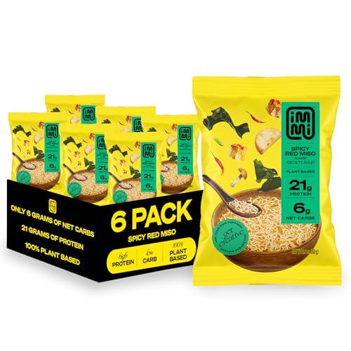 immi immi Spicy Red Miso Ramen, 100% Plant Based, Keto Friendly, Low Carb, High Protein, Packaged Noodle Meal Kit, Ready to Eat, 6 Pack