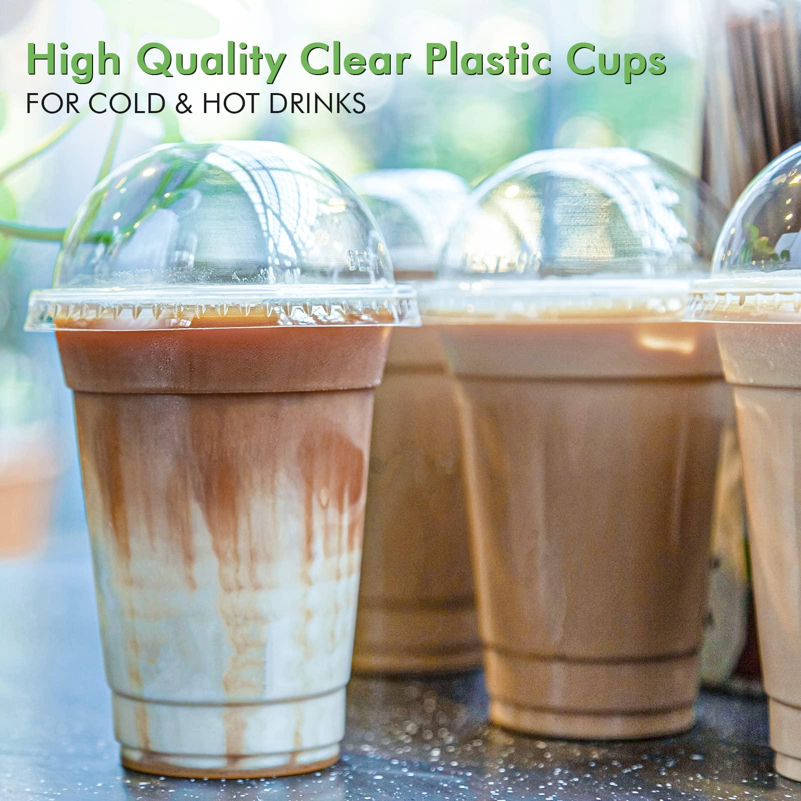 FOCUSLINE FOCUSLINE 200 PACK 16oz Clear Plastic Cups with Lids, Disposable Cold Drinking Cups, 16 Ounce Large Clear Cups with Dome Lids with Holes for Smoothie, Milkshake, Bubble Tea, Parfait