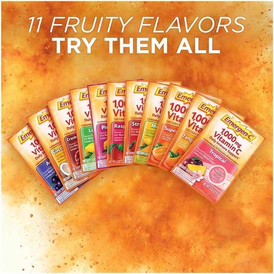 Emergen-C Emergen-C 1000mg Vitamin C Powder for Daily Immune Support Caffeine Free Vitamin C Supplements with Zinc and Manganese, Super Orange Flavor - 30 Count
