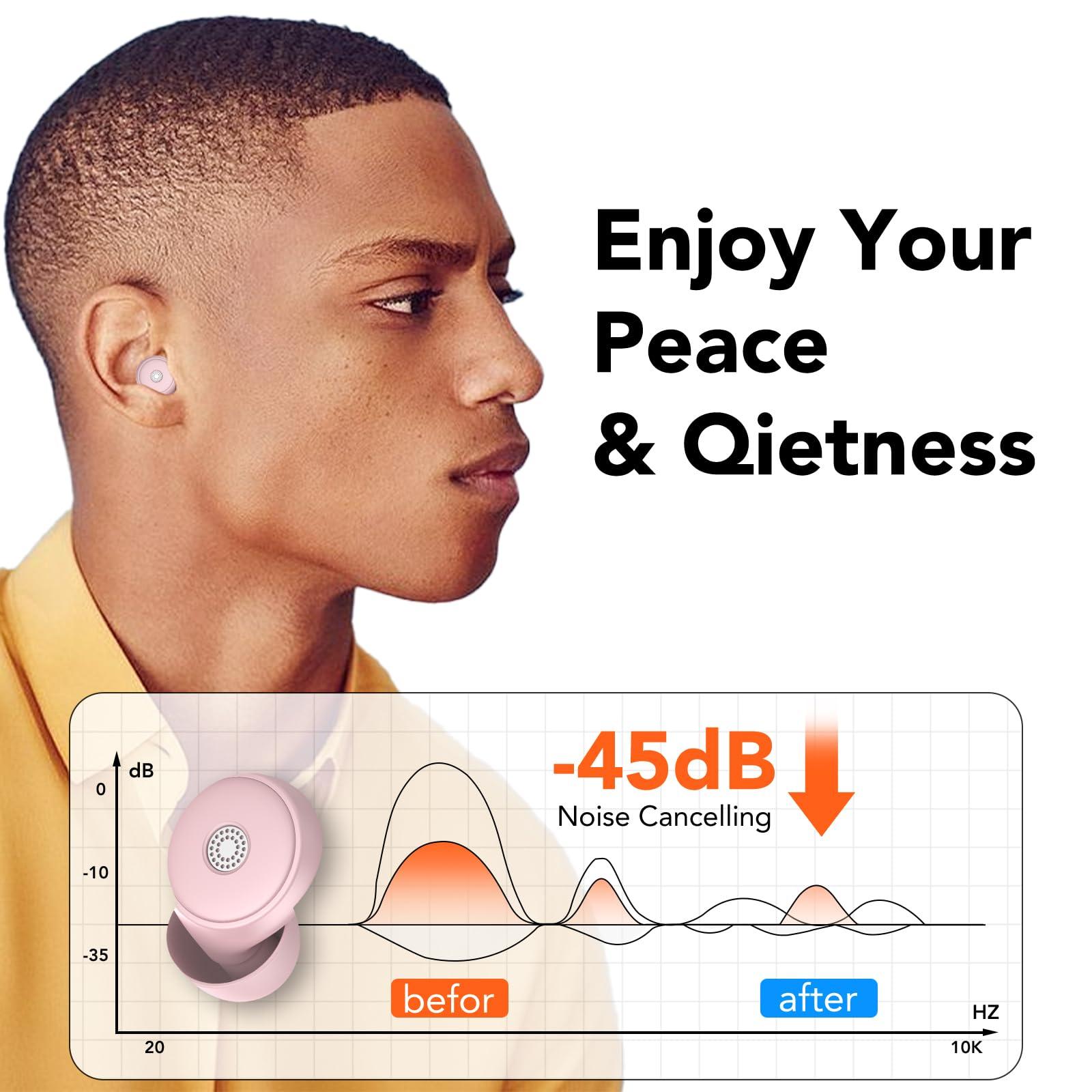 IKT Ear Plugs for Sleeping Noise Cancelling -45dB, Quiet Earplugs for Hearing Protection with Soft and Reusable Silicone, Ear Plugs for Sleep, Concerts, Flights, Studying (Pink)