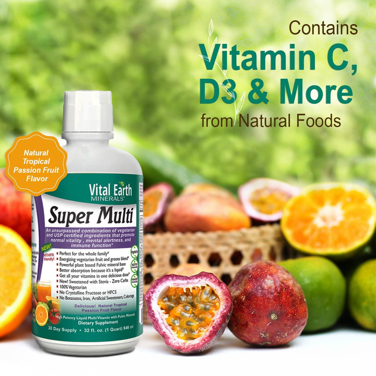 Vital Earth Minerals Vital Earth Minerals Super Multi 2-Pack  Liquid Multivitamins for Women, Men & Kids, Liquid Vitamins with Fulvic Acid for Better Absorption, MTHFR Support, 32 Oz Ea + 1 Oz Cup