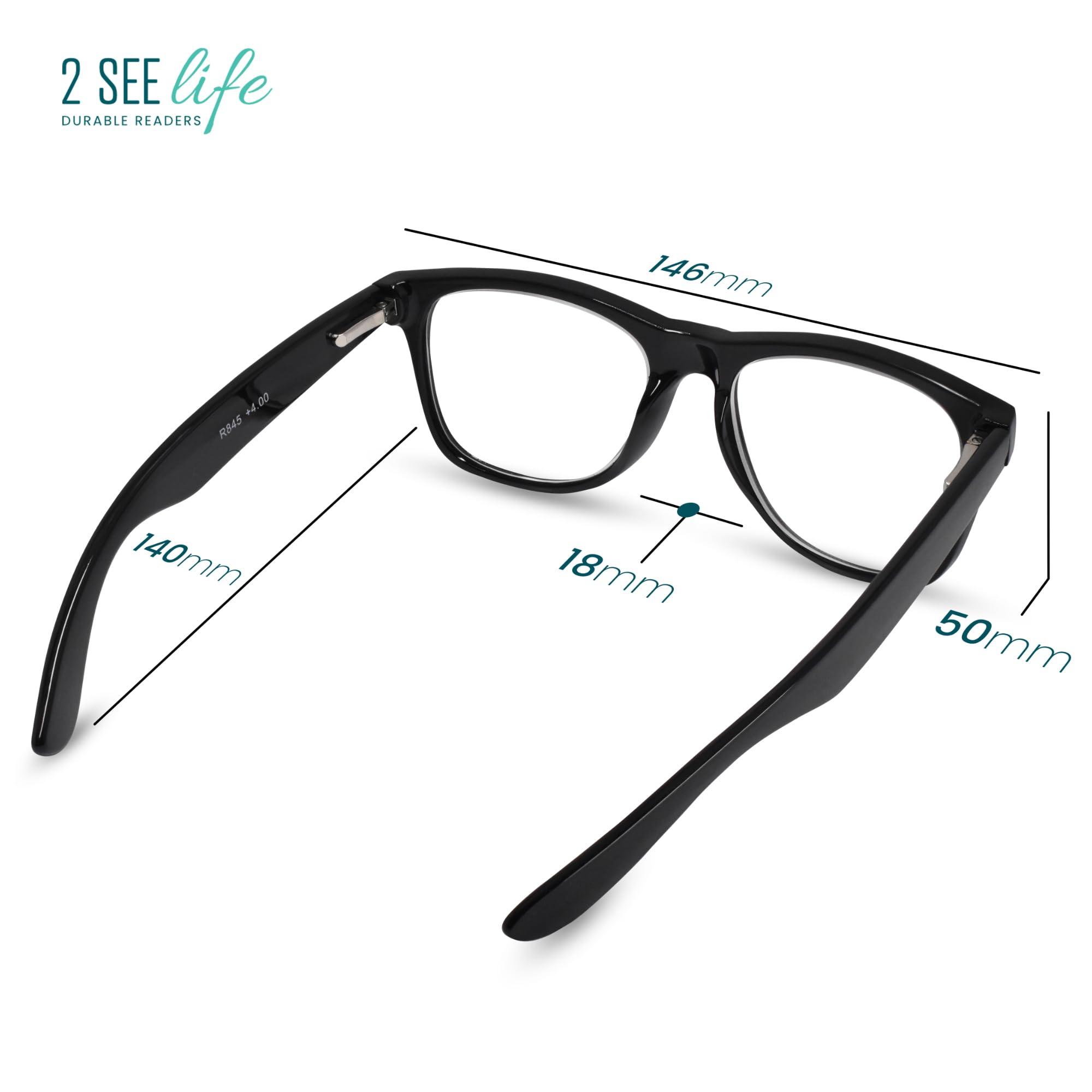 2SeeLife Black Thick Frame Oversized Reading Glasses Men 1.0 To Look Trendy With Clear Vision - Sturdy & Durable Glasses For Men to Fit All Face Shapes - Comfy Readers For Men - Mens Reading Glasses 1.0