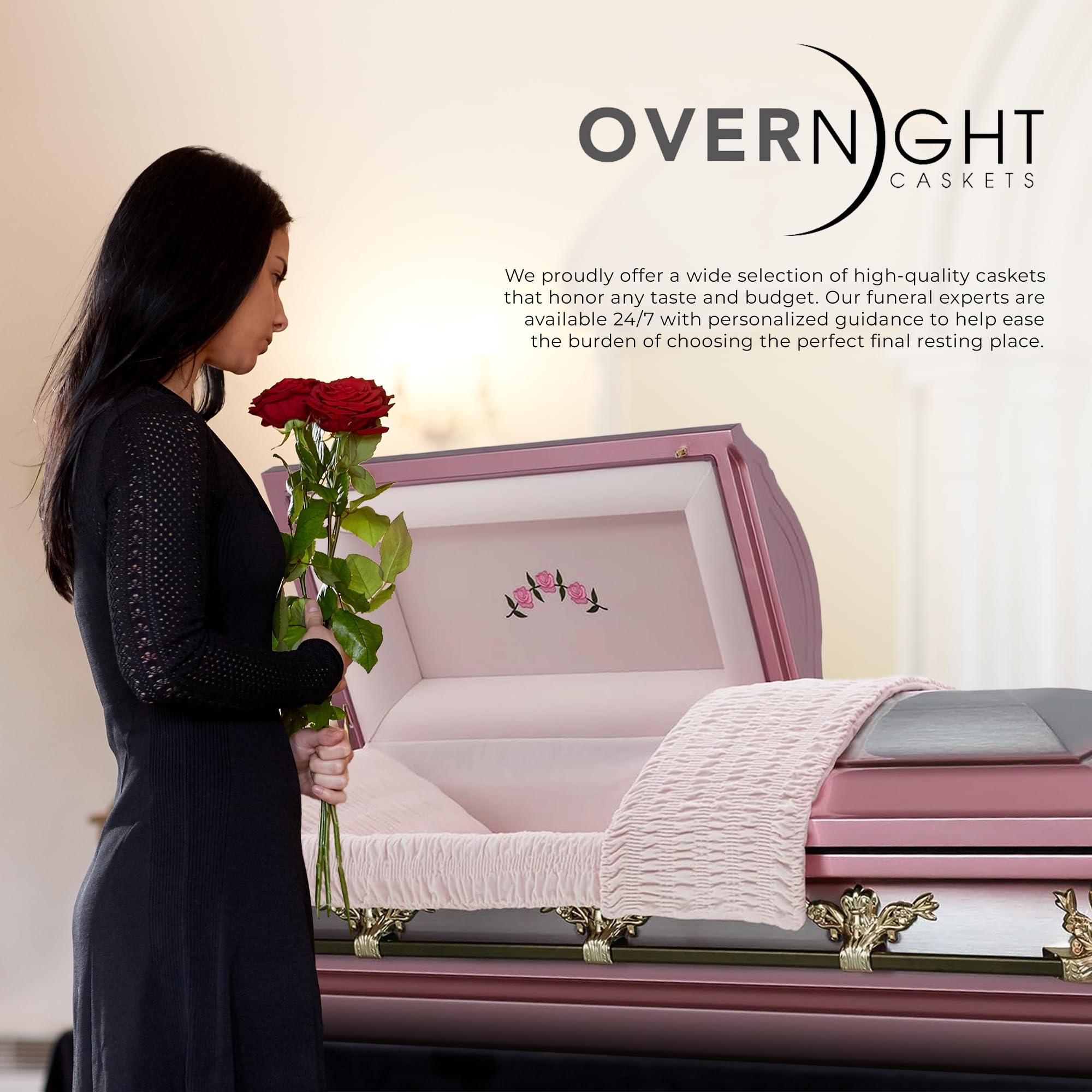 Overnight Caskets Overnight Caskets Spartan Collection Funeral Casket White with White Interior - 20 Gauge Steel - Fully Appointed Adult Casket - Coffin Featuring a Crepe Interior Lining with Pillow and Throw Set