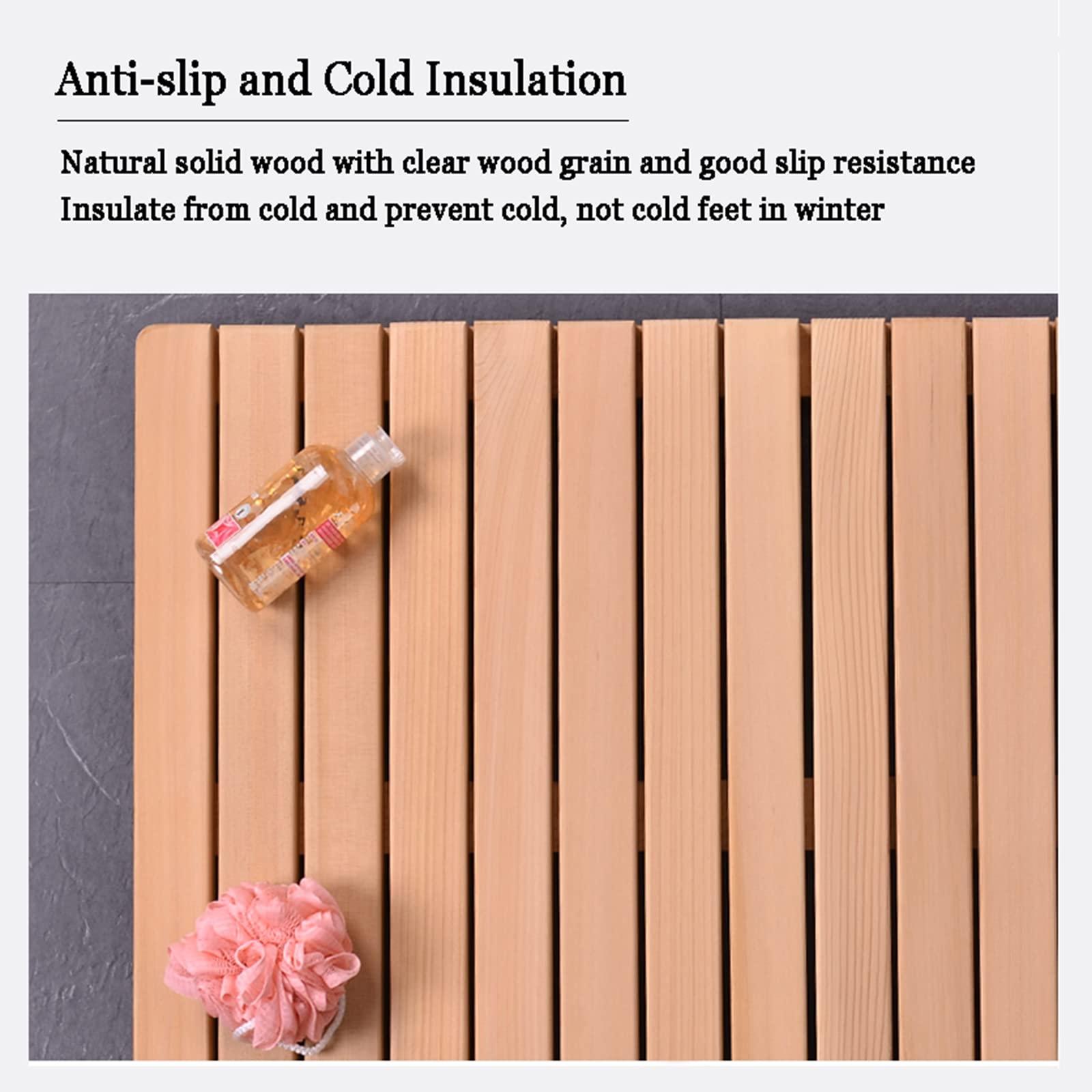 SUNMME Bamboo Wood Bath Mat, Sturdy Shower Mat,Wooden Bamboo Bath Shower Mat,Non-Slip Waterproof Large Bathroom Floor Mat for Indoor Outdoor,Easy Storage,Outdoor Shower Mat,60x70cm/24x28in