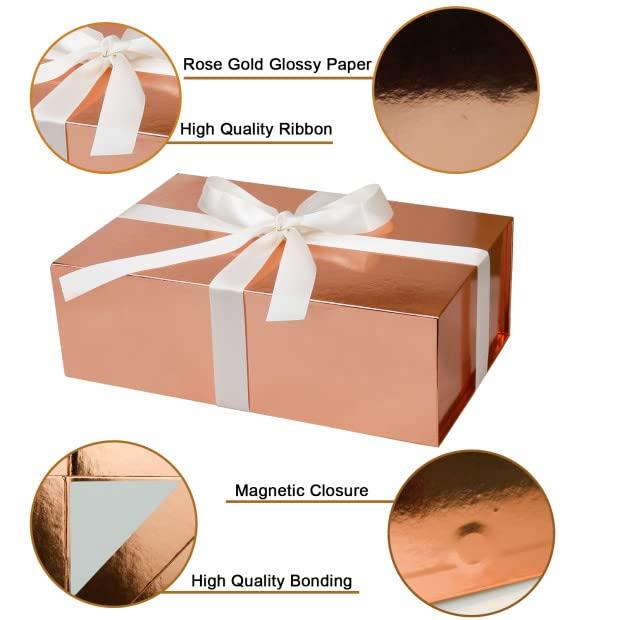 YINUOYOUJIA YINUOYOUJIA Gift Boxes with Lid,14\"x9\"x4.5\" Magnetic Gift Box with Ribbon,Cards and Envelopes for Presents,Great for Wedding,Birthdays,Crafting,Gift Packaging (Rose gold)