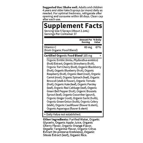Garden of Life Garden of Life mykind Organics Vitamin C for Kids and Adults, Organic Vitamin C Spray for Skin Health - Cherry Tangerine, Vitamin C Supplement Antioxidant for Immune Support, 2 fl oz Liquid Drops