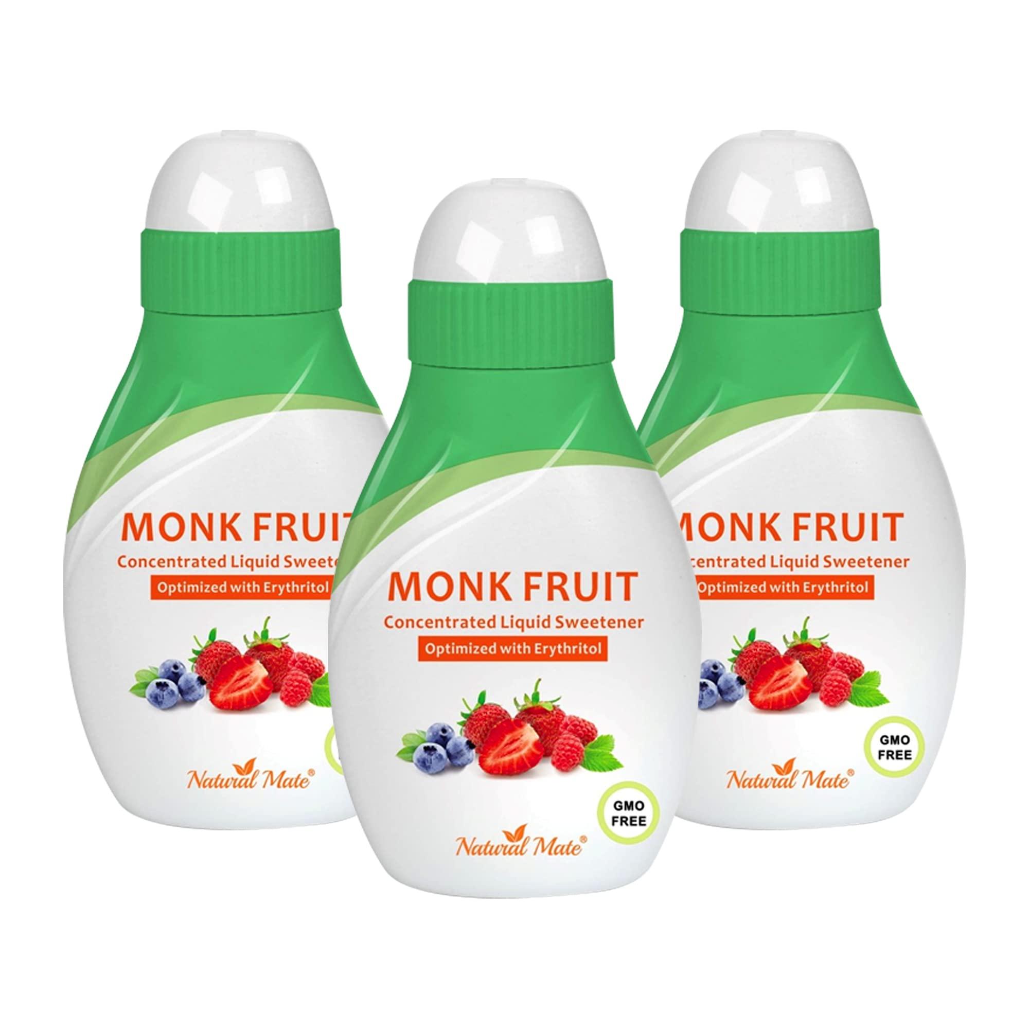 Natural Mate Monk Fruit Concentrated Liquid Sweetener (Optimized with Erythritol) 1.33 FL OZ (37 mL)-3 Pack)