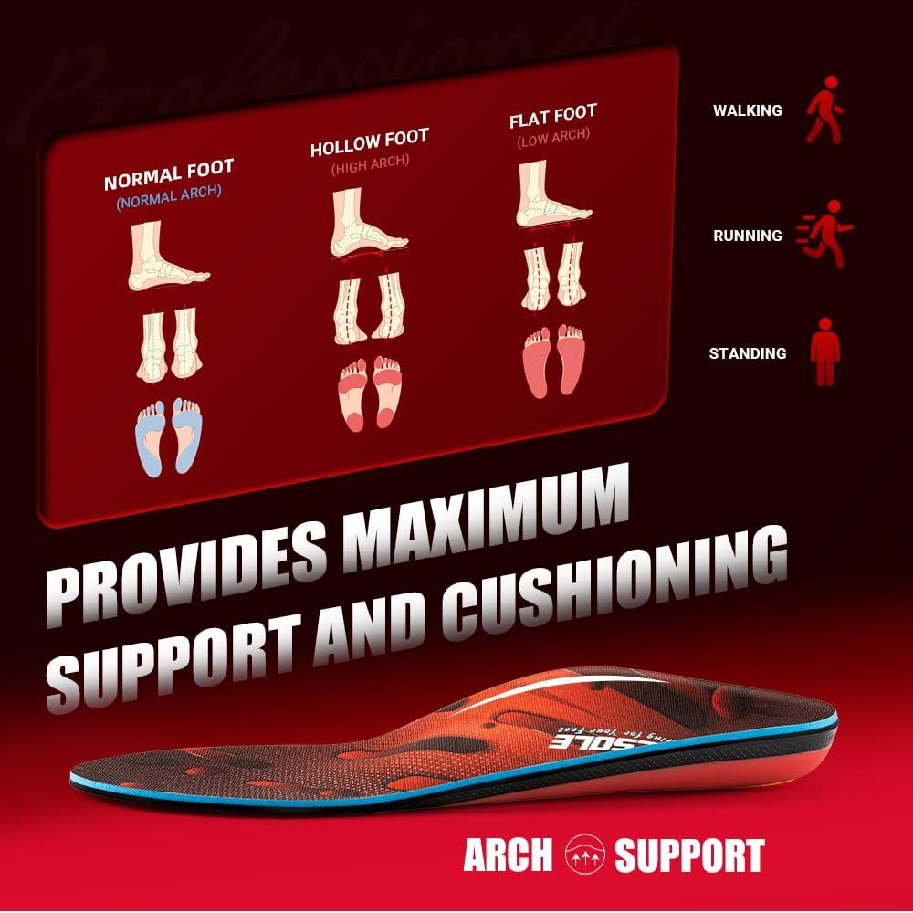 VALSOLE VALSOLE 220+ lbs Plantar Fasciitis High Arch Support Insole for Men Women,Heavy Duty Support Pain Relief Orthotics Insert,Relieve Flat Feet,High Arch,Foot Pain,Standing All Day Boot Work Shoe Insole