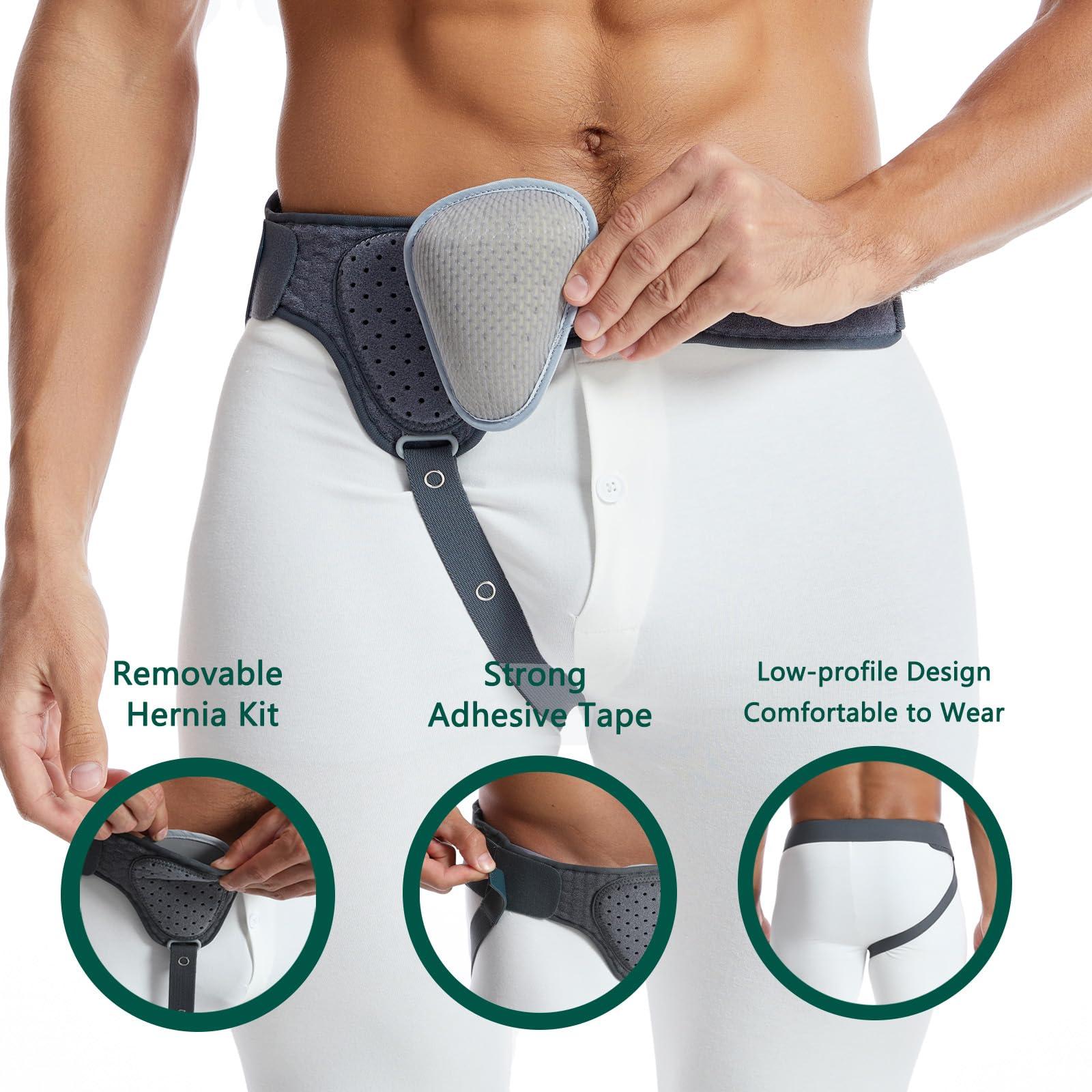 HEERTEEAJ Hernia Belt Truss for Men and Women Left or Right Side Supportive Groin Pain with Removable Compression Pads for Pre or Post-Surgical Scrotal, Femoral, Comfortable Adjustable Waist Strap Guard