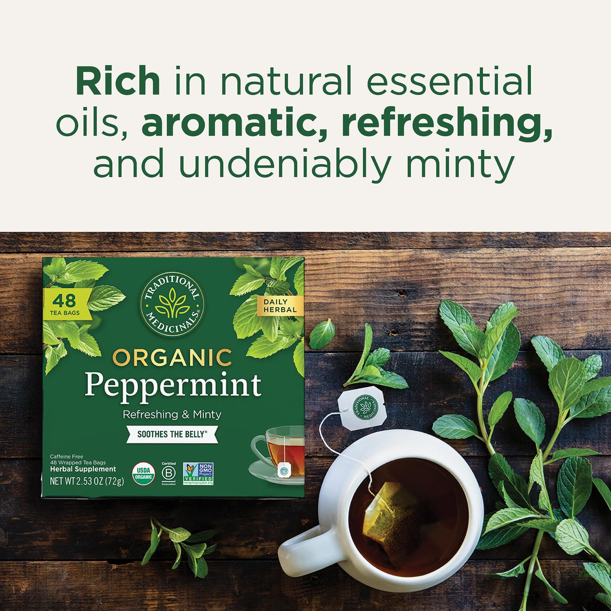 Traditional Medicinals Traditional Medicinals Tea, Organic Peppermint, Soothes Your Belly, Refreshing & Minty, 48 Tea Bags