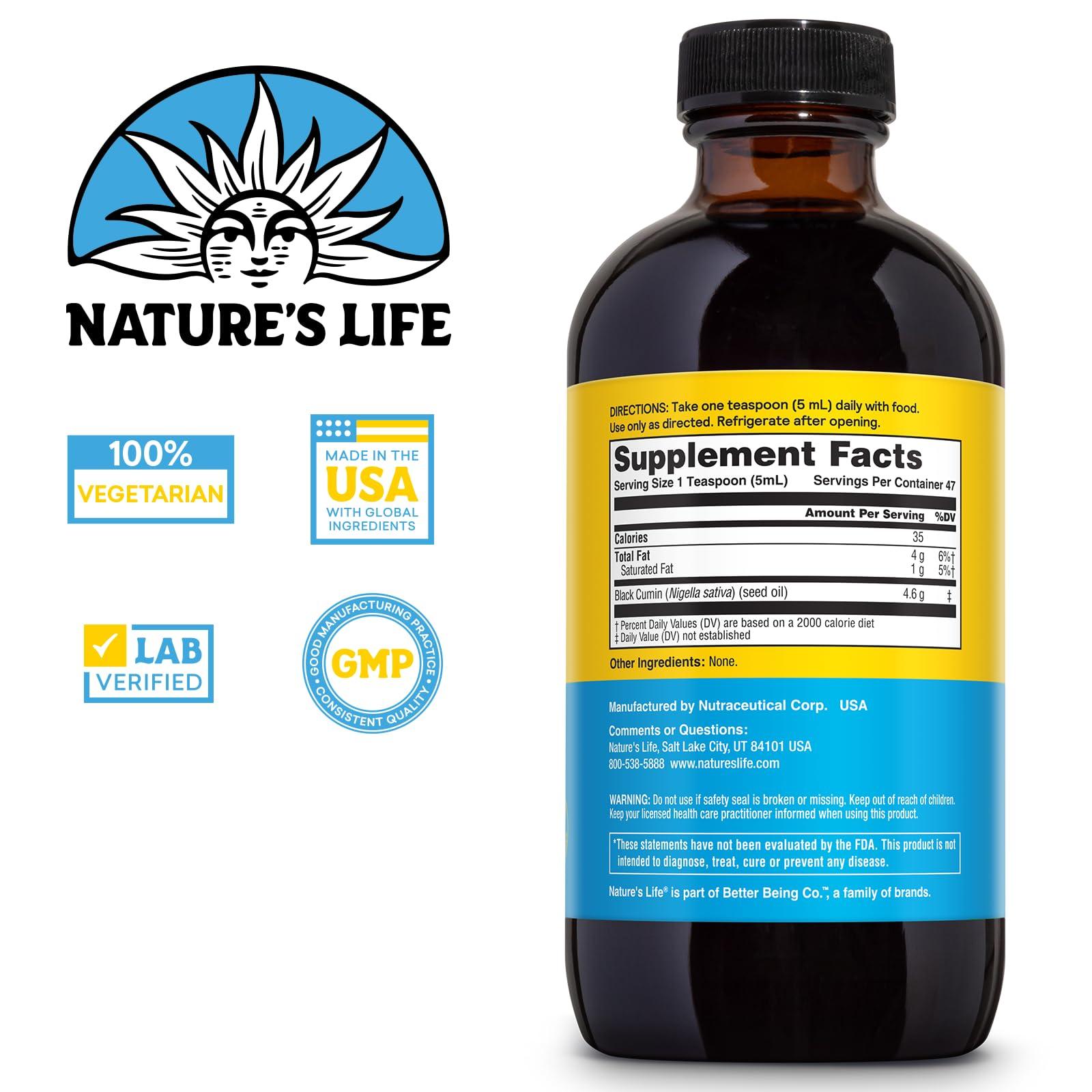 Health From The Sun Natures Life Black Seed Oil, Cold-Pressed Black Cumin Seed Oil - Joint, Digestive Health, and Immune Support - Lab Verified, 60-Day Money-Back Guarantee - 47 Servings, 8 Fl. Oz.