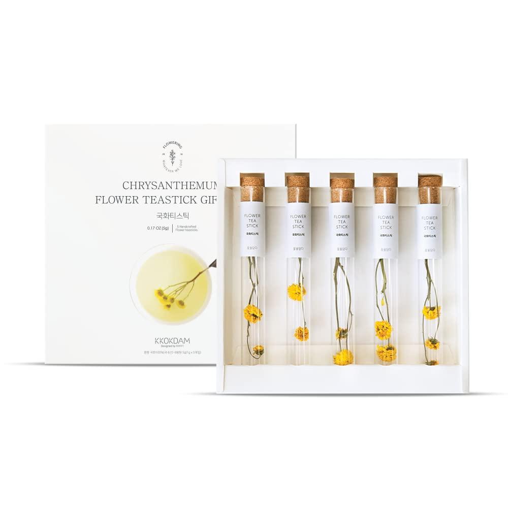 KKOKDAM KKOKDAM Tea Gift Set - Chrysanthemum Blooming Tea Flowers - Fancy Korean Tea Gifts For Tea Lovers - 5 Premium Flower Tea Sticks