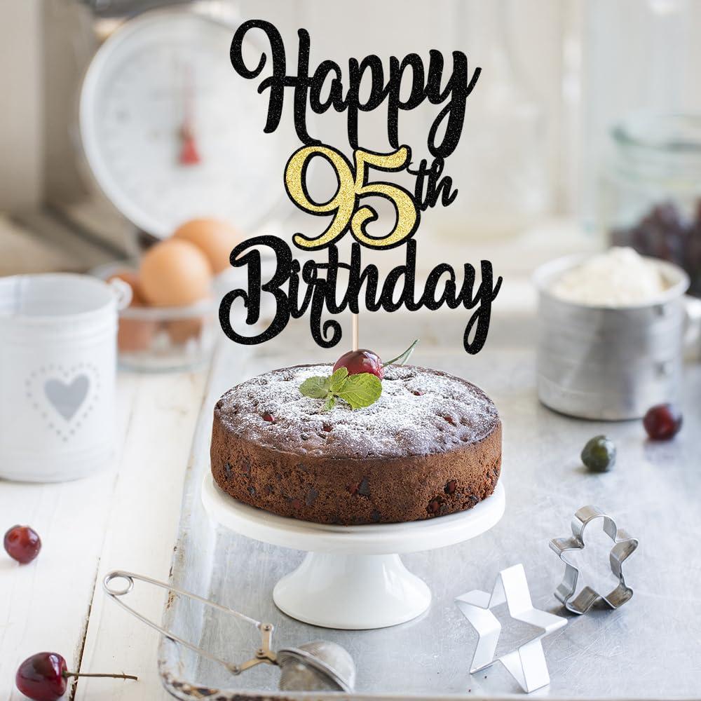 Bekaterea Black Gold Happy 95th Birthday Cake Topper, Cheers to 95 Years Birthday Cake Decoration,95 Fabulous Cake,95th Anniversary Cake Topper,men and women 95 years old happy birthday Party Decoration