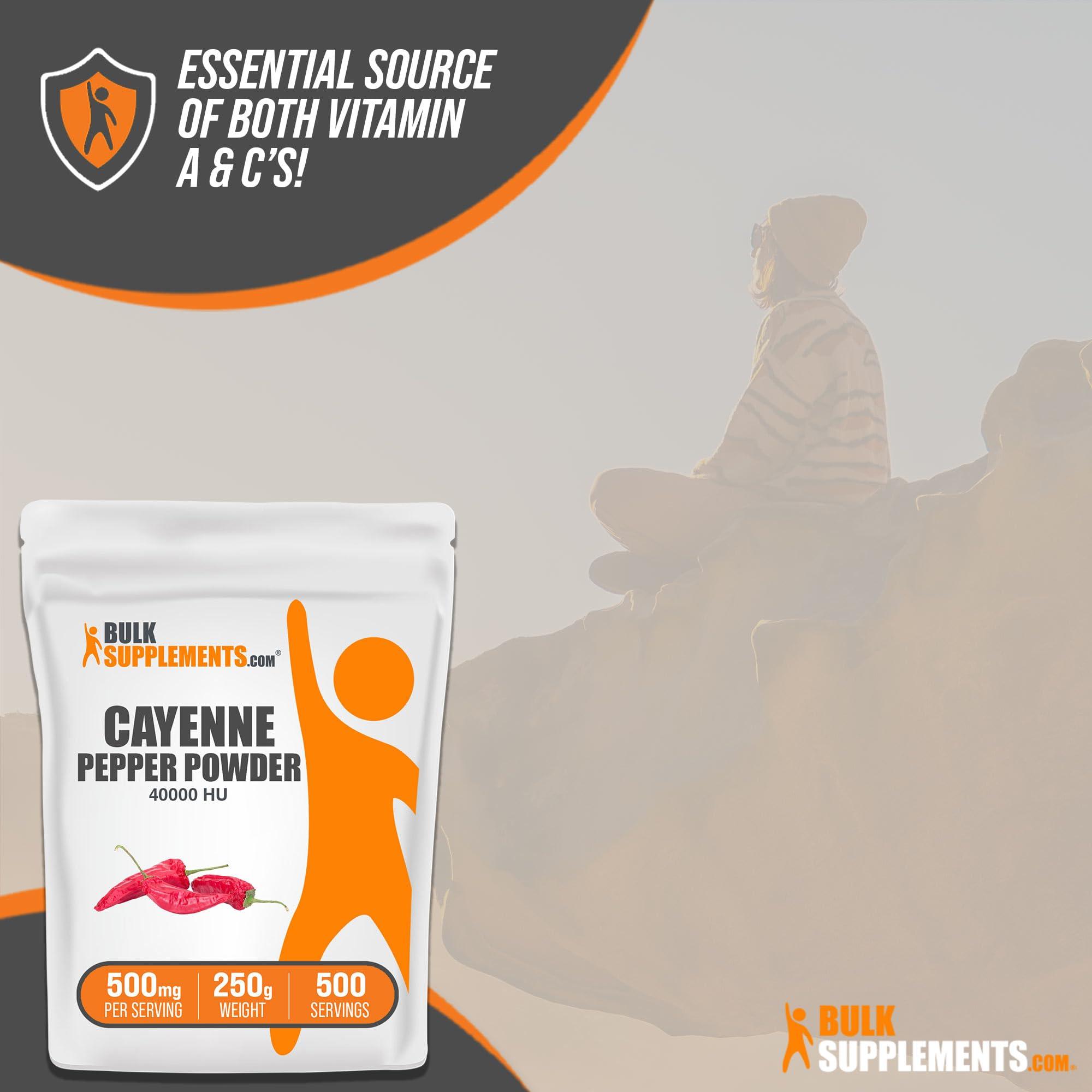 BULKSUPPLEMENTS.COM BulkSupplements.com Cayenne Pepper 40000 HU Powder - Capsaicin Supplements, Cayenne Pepper Supplements, Cayenne Pepper Powder - Capsicum Powder, Gluten Free, 500mg per Serving, 250g (8.8 oz)