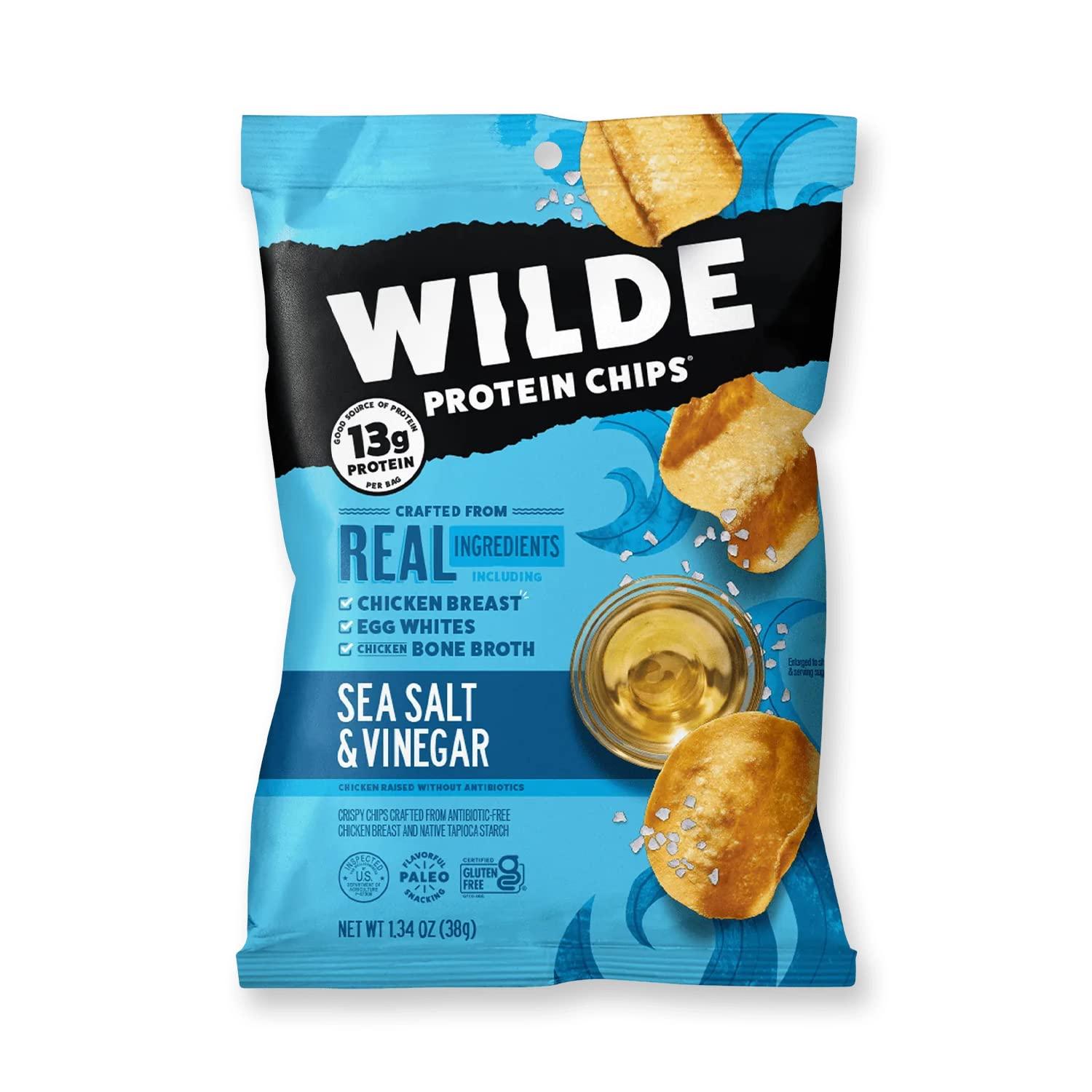 WILDE Brands WILDE Chicken Chips Mini Bags - High Protein, Made With Real Chicken, 1.34oz Bags (Sea Salt & Vinegar, 8 Count)