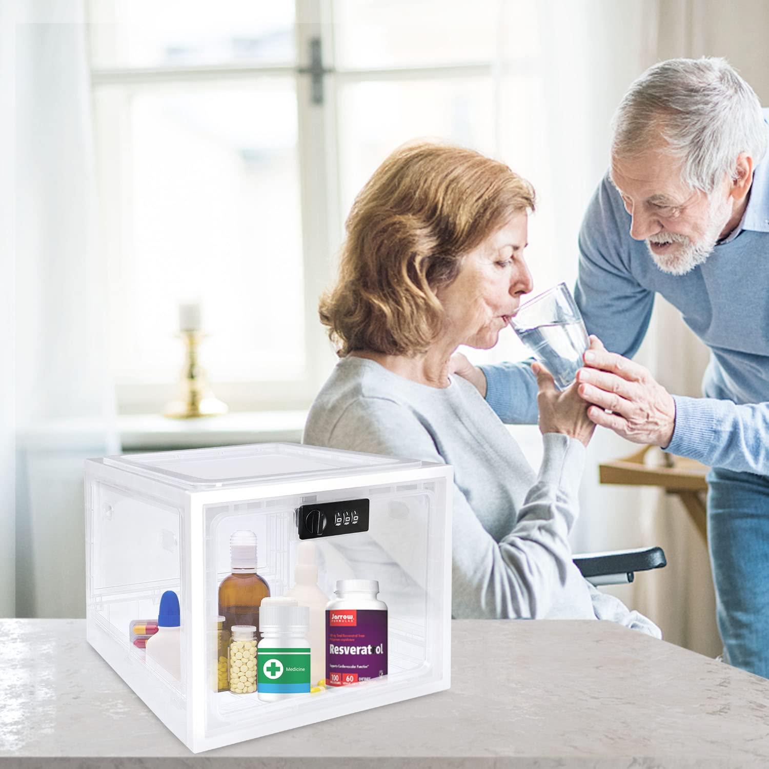 Gemaxvoled Medicine Lock Box for Safe Medication, Premium Material Lockable Storage Box Locking Organizer Bin with Combination Code for Fridge Food/Snacks/Phone/Tablet Jail/Home/Office Storage Lockers