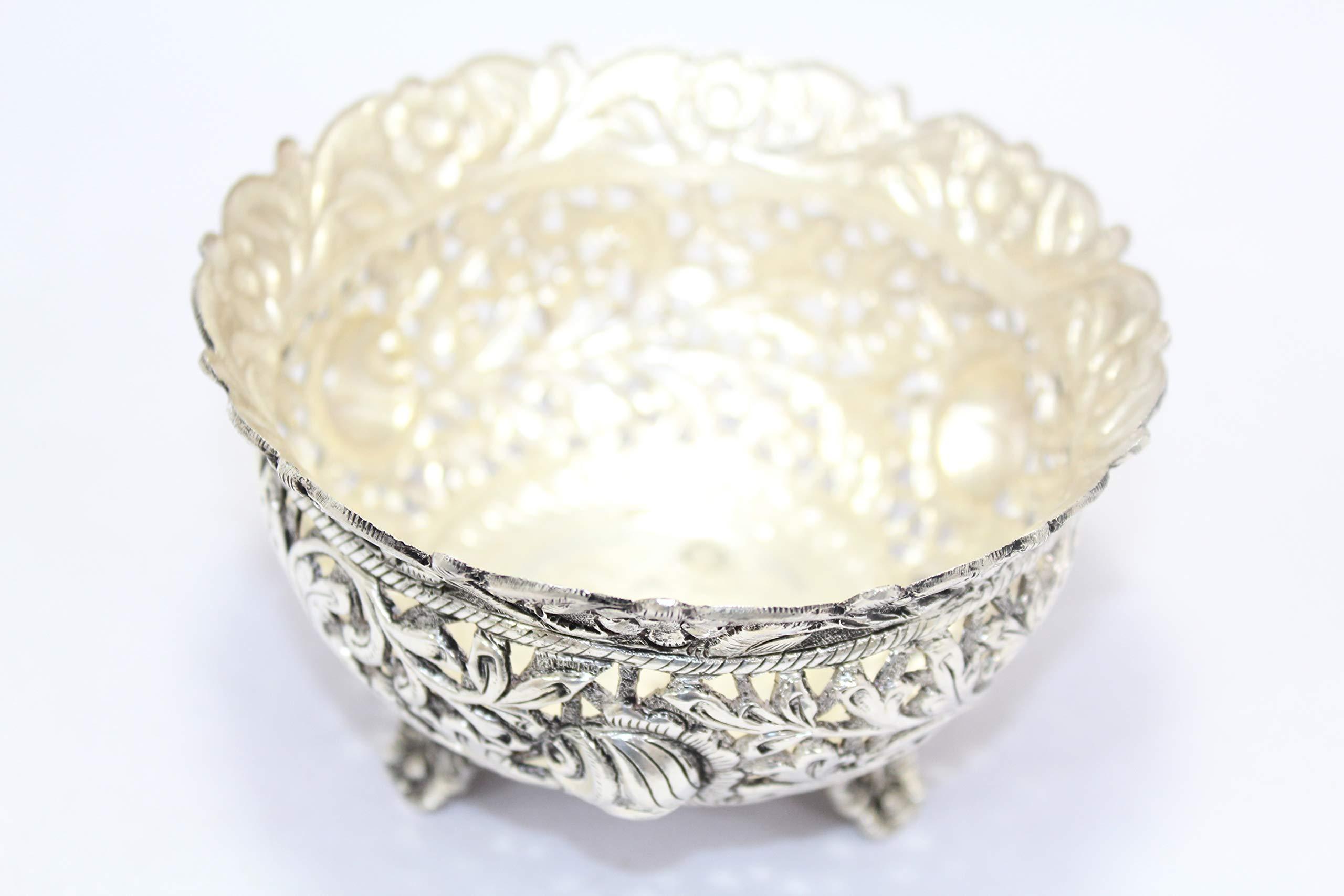 Rajasthan Gems Rajasthan Gems Handmade Dish Bowl Oxidized 925 Sterling Solid Silver India Hand Engraved F