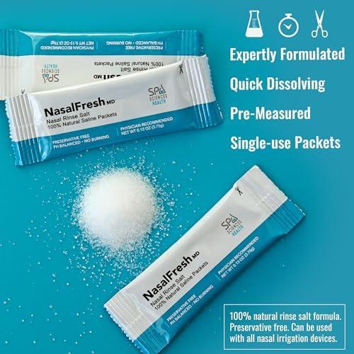 SPA SCIENCES NASALFRESH MD - Dual Powered Nasal Irrigation System Nasal Rinse and Wash - Sinus Decongestant Relief System w/ 30 Saline Packets - Rechargeable - Snoring Remedy