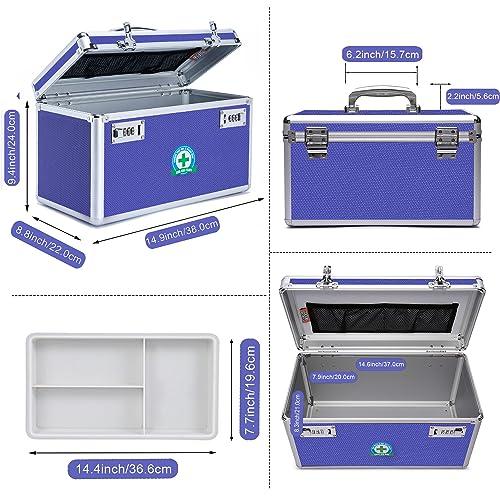 HEWEI WORKS HEWEI WORKS Large Capacity Combination Locking Medicine Box with Portable Storage Case15\'\'x 8.7\'\'x 9.3\'\', Childproof Medication Lock Organizer Lockbox for Secure Cash, ID Documents (BLUE)