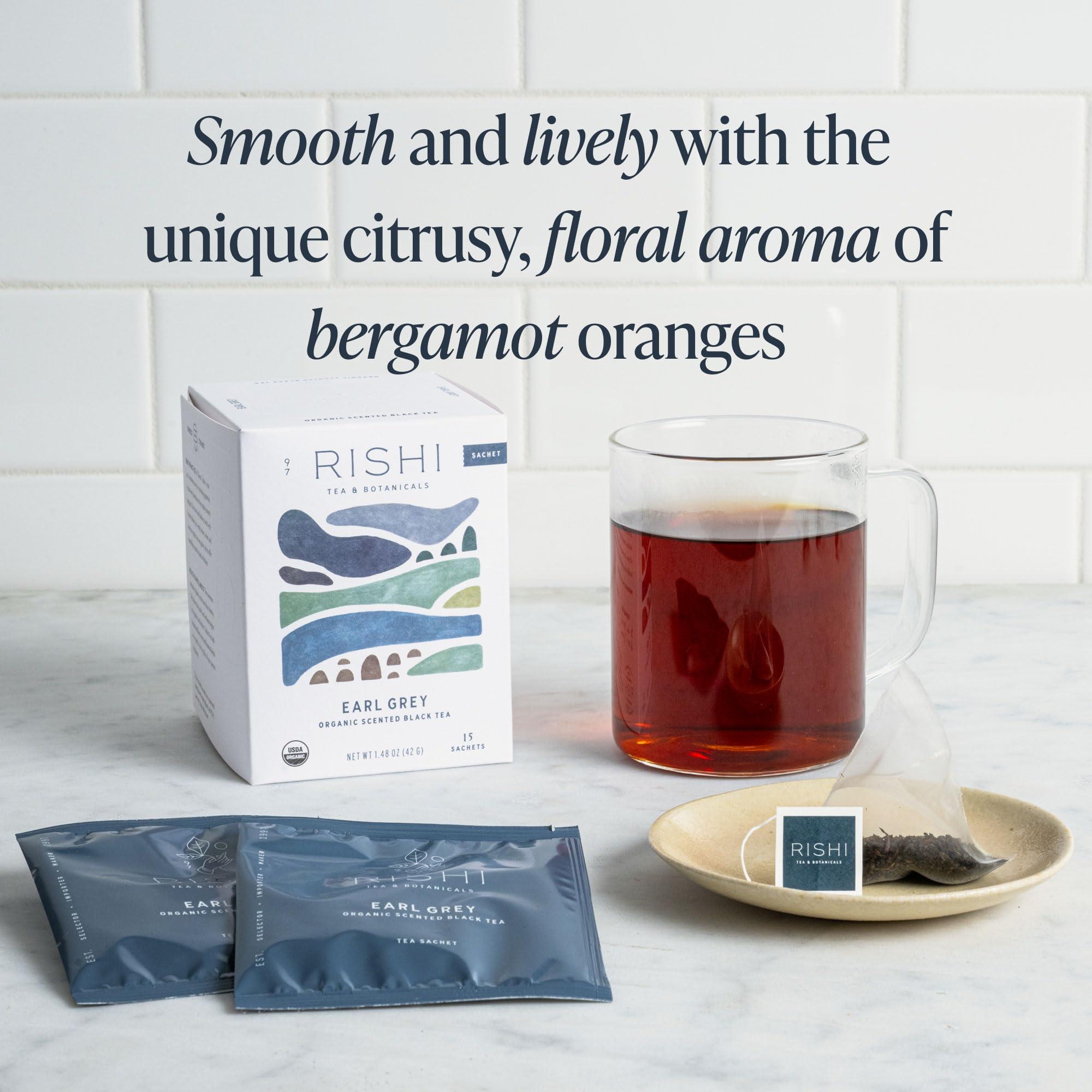 Rishi Tea Rishi Tea Earl Grey Tea - Organic Sachet Tea Bags, Pure Black Tea with Bergamot Oil, Energizing & Caffeinated - 15 Count (Pack of 1)