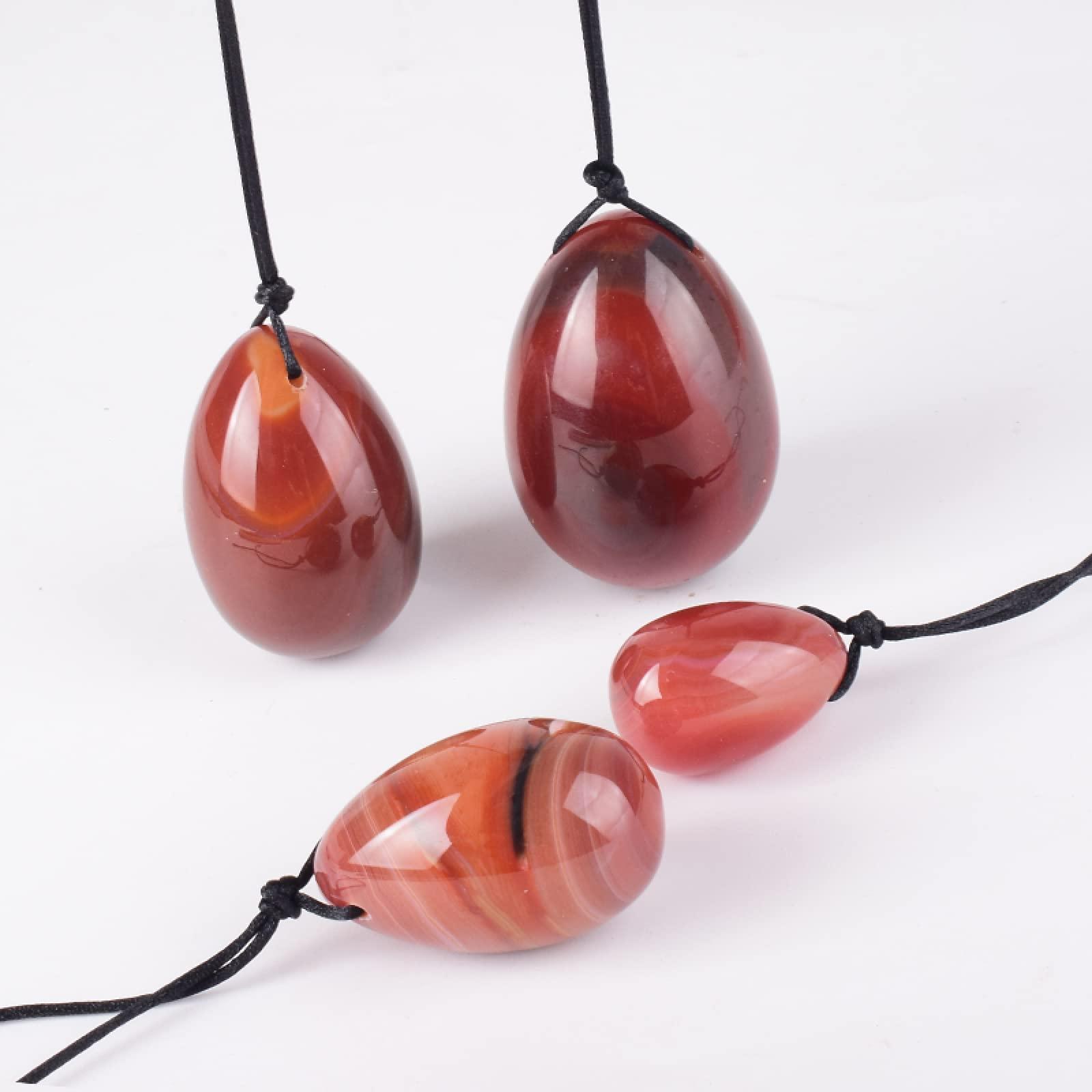 MiZuh Yoni Egg Set Drill Natural Red Agate Yoni Egg Big 4 Pcs Set Crystal Massage Ball Women Kegel Exercise,40x25 Mm