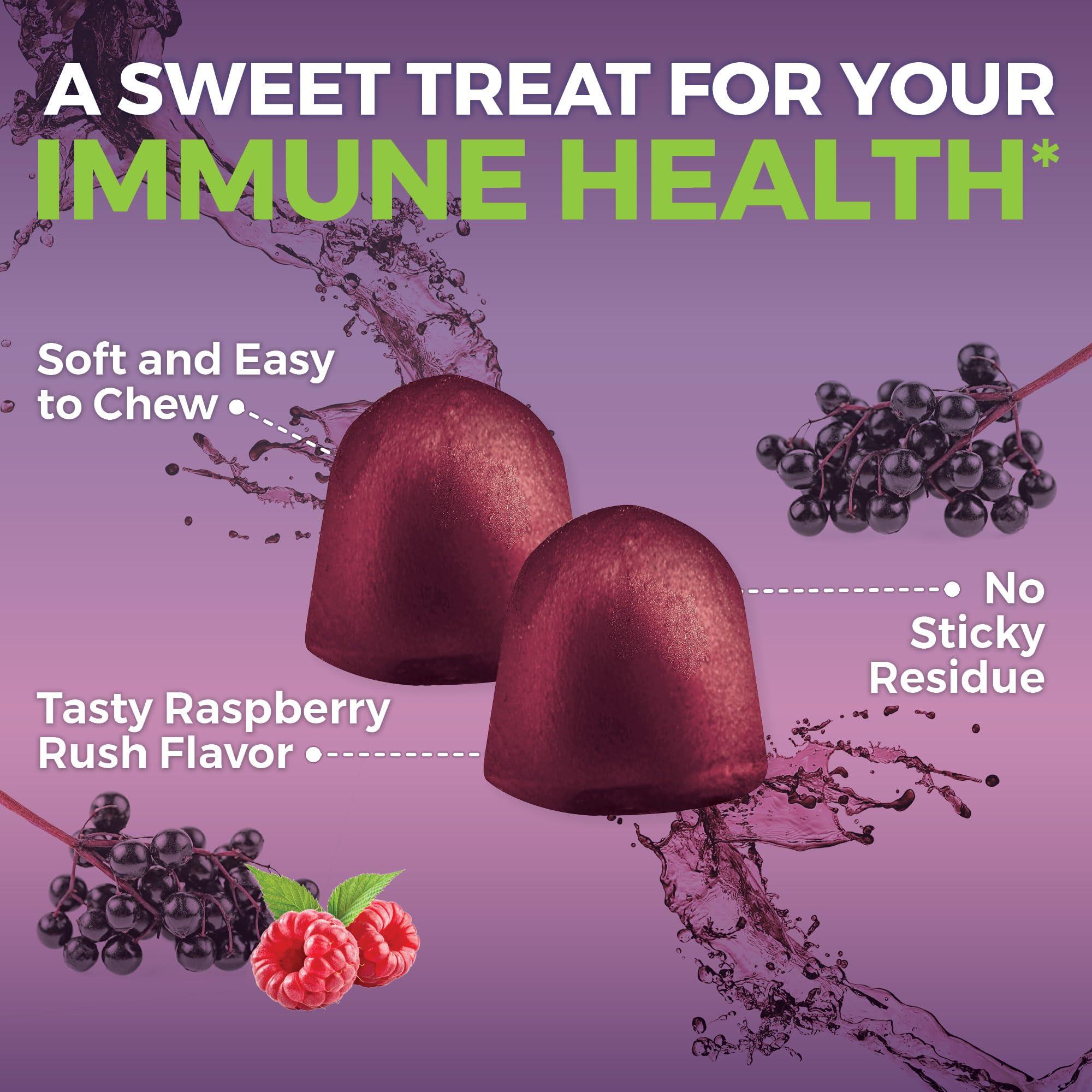 Viva Naturals Organic Sambucus Elderberry Gummies with Zinc and Vitamin C (120 Count) - 3 in 1 Black Elderberry Gummies for Adults Immune Support, Chewable Elderberry Supplements, Immunity Gummies