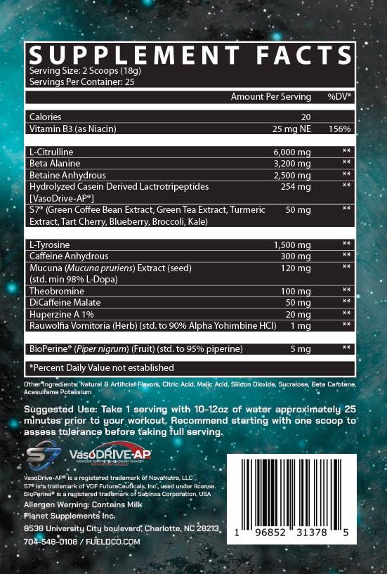 FUELD FUELD Launch V1 Pre-Workout, Insane Energy Blend, Out of This World Pump Matrix, 6g Raw L-Citrulline, 254mg Vaso Drive AP, 350mg Caffeine, 450g, 25 servings, Peach Rings