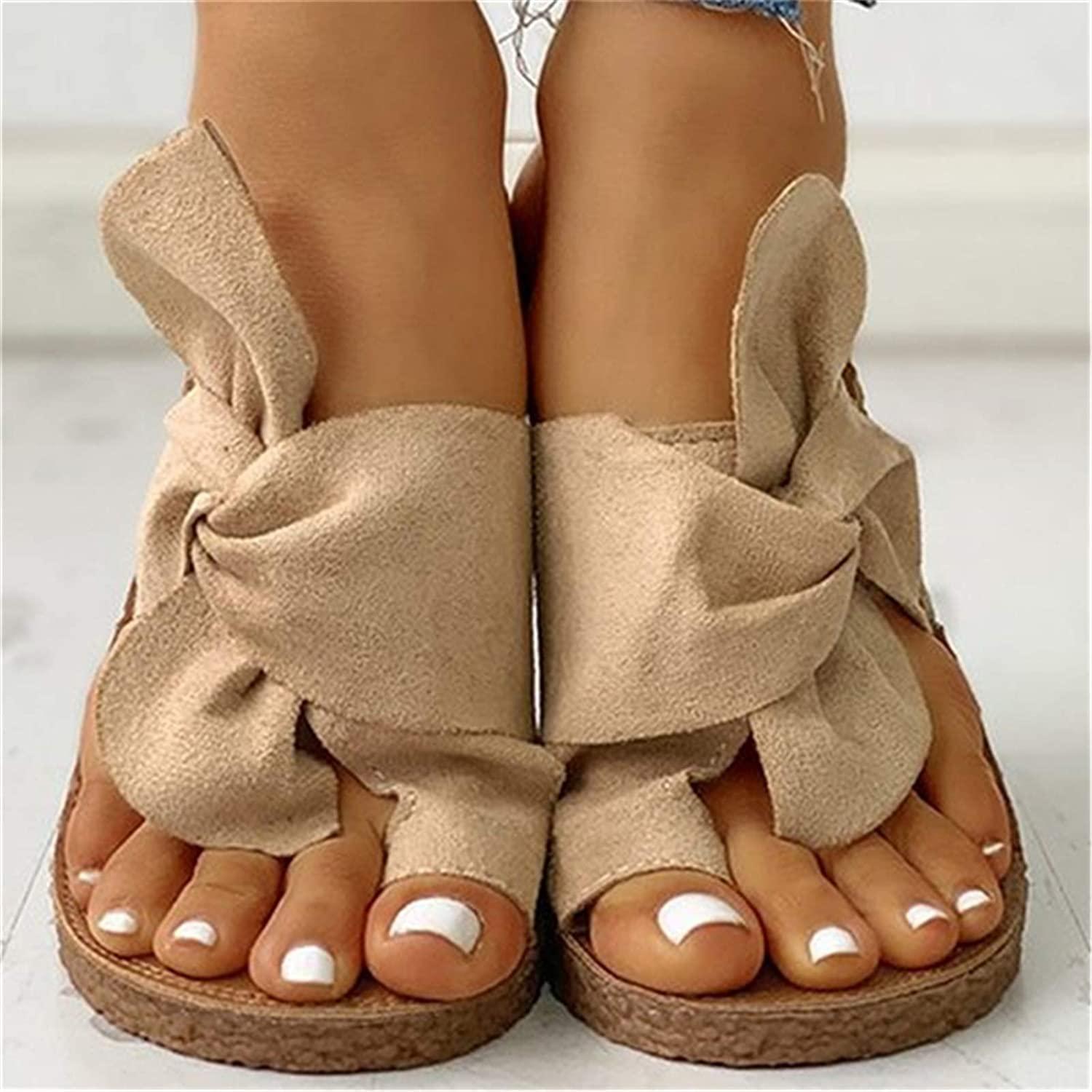 Ralsko Open Toe Sandal with Arch Support,Women Orthopedic Bunion Corrector,Casual PU Leather Big Toe Correction Sandals,for Beach Travel Summer,Khaki,39
