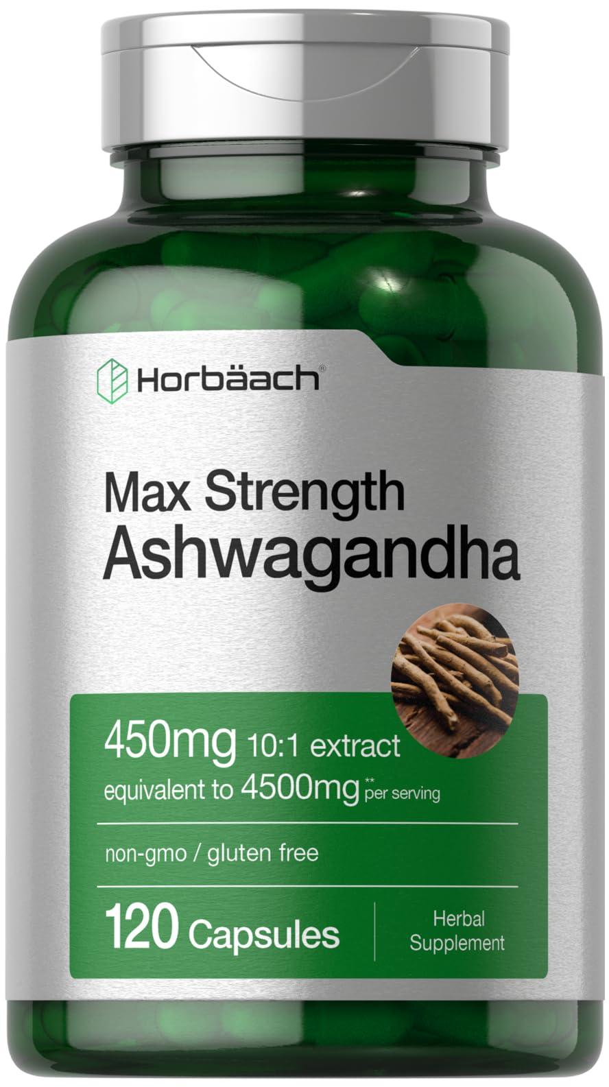 Horbach Horbach Ashwagandha Supplement | Max Strength | 120 Capsules | Non-GMO, Gluten Free
