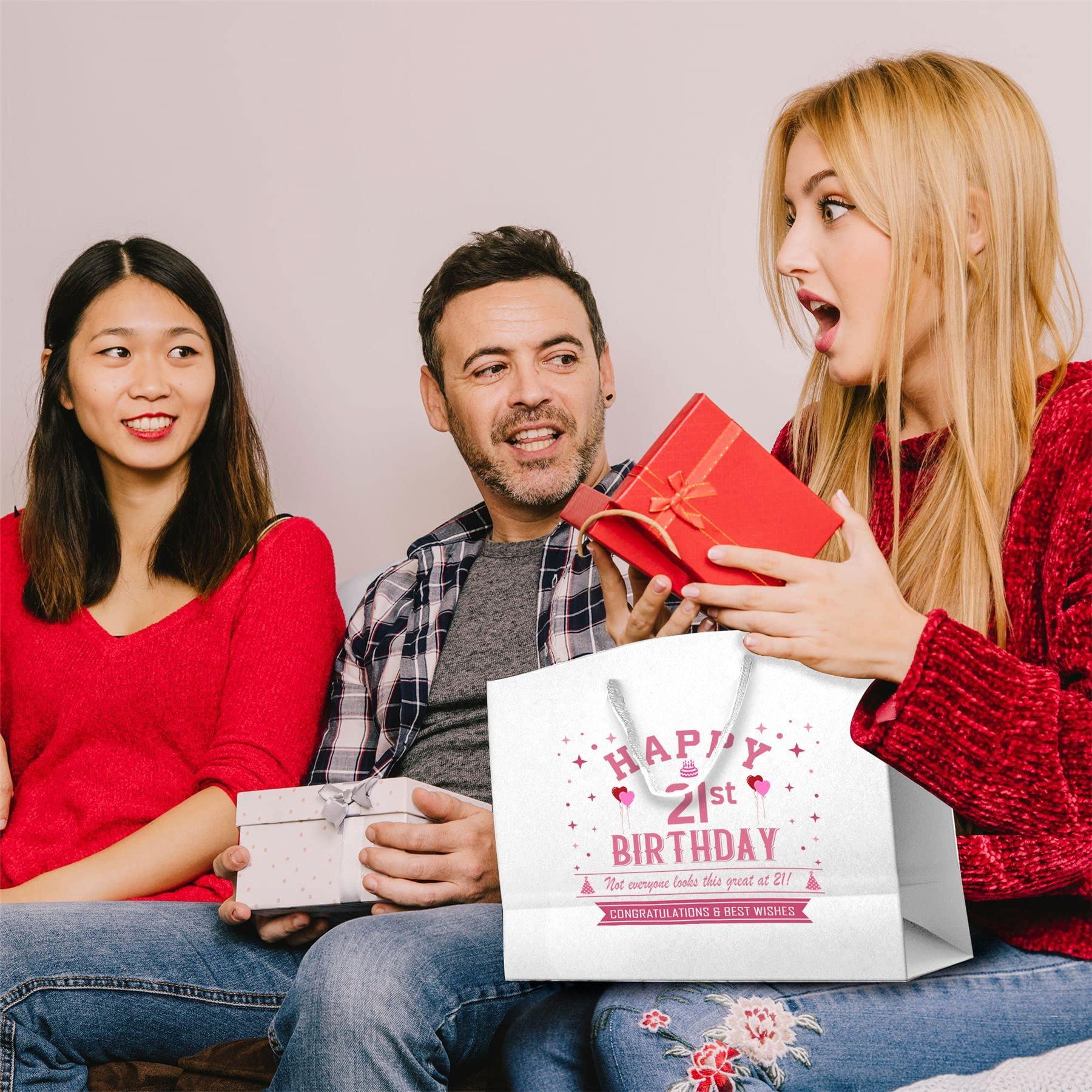 Bang Tidy Clothing 21st Birthday Gift Bags - White Paper with Rope Handles - Eco Friendly Medium Gift Bag - Looks Great - Pink