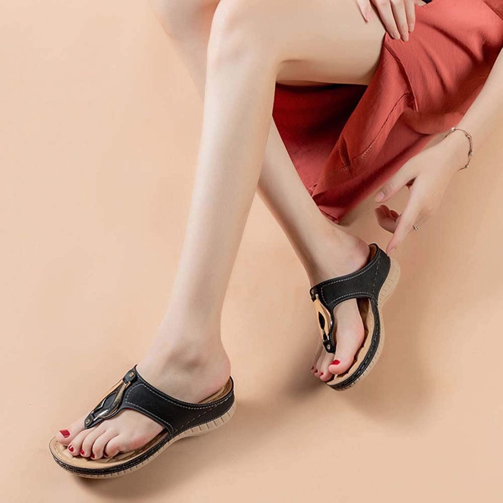 Generic Orthotic Flip Flops for Women, Plantar Fasciitis Sandals for Flat Feet with Arch Support Thong Style Flip Flops Sandals for Comfortable Walk,Black,39