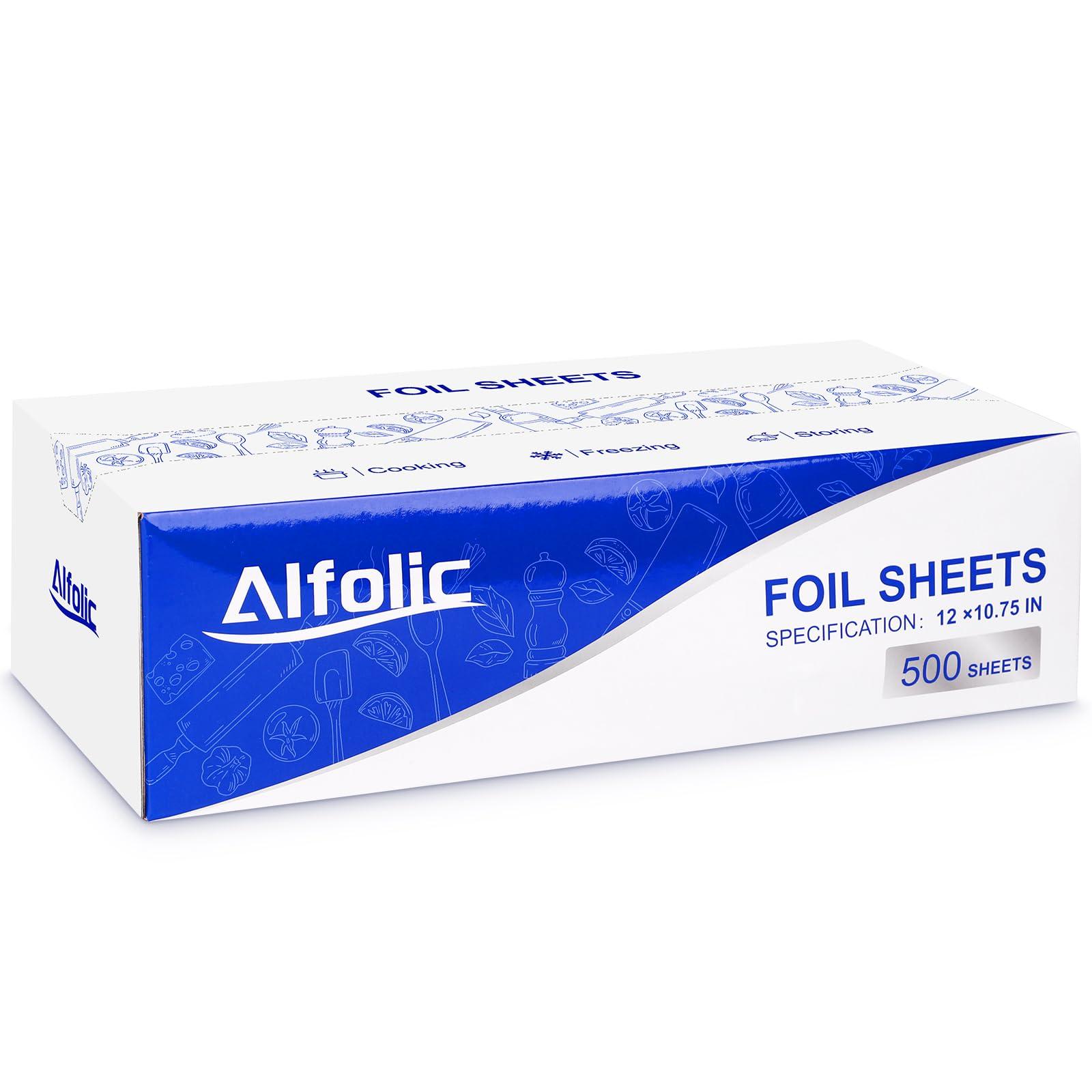 Alfolic Alfolic Aluminum Foil Sheets - 12\" x 10.75\" Pre Cut Tin Foil, Premium Aluminum Foil Wraps for Cooking, Storing Food - 500 Sheets