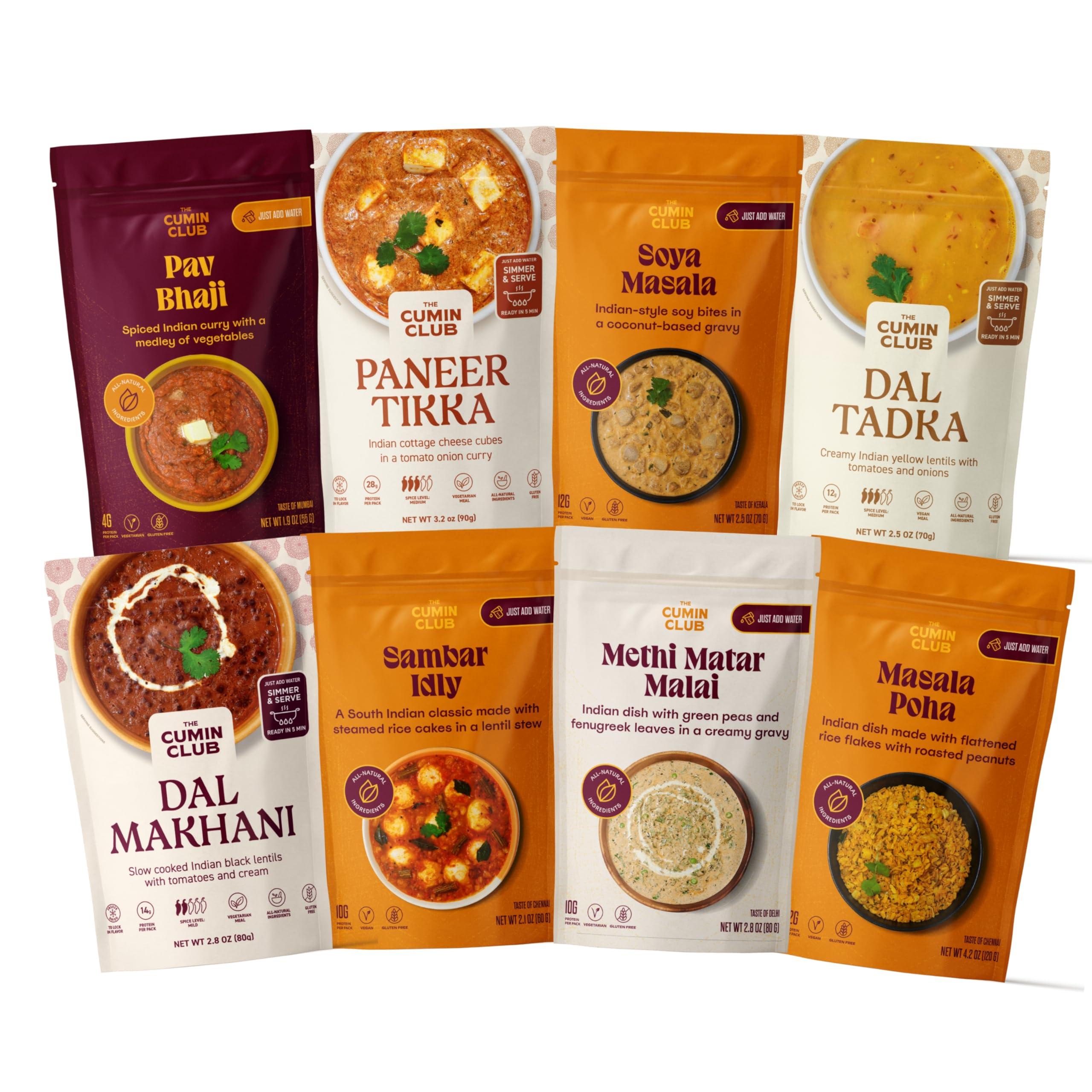 the cumin club The Cumin Club Indian Meal Kit - Easy, Healthy, and Irresistibly Flavorful - Instant Meals Effortless Cooking & Wholesome Goodness - Ready to Eat Indian Food (Pack of 8)