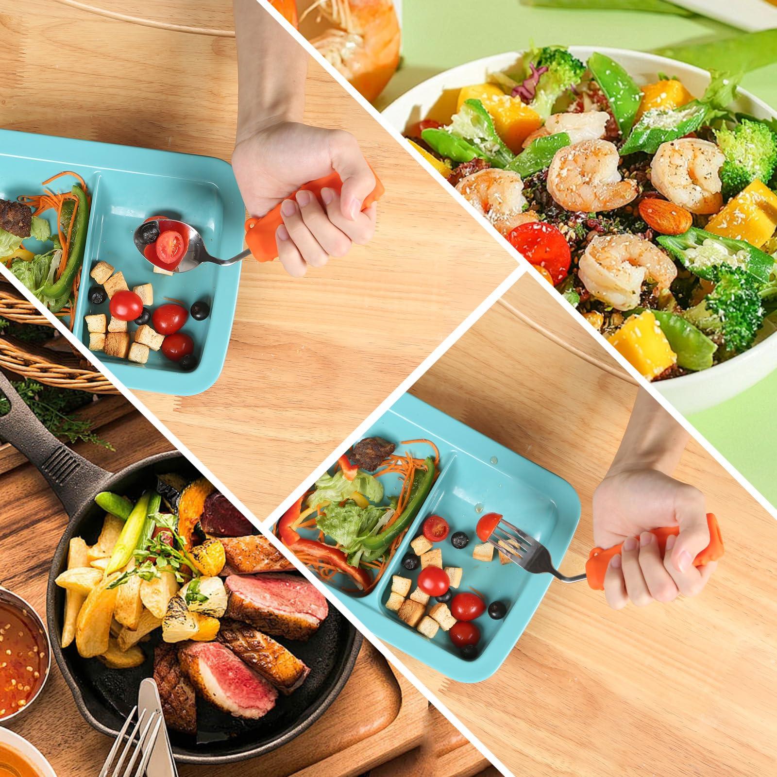 Ehucon Ehucon Adaptive Utensils,Weighted Angled Silverware,Parkinsons Aids,Angled Silverware Spoon and Fork Set for Elderly, Arthritis, Dementia, Disable, Handicapped Hands (Left Hand,Pack of 2,Orange)