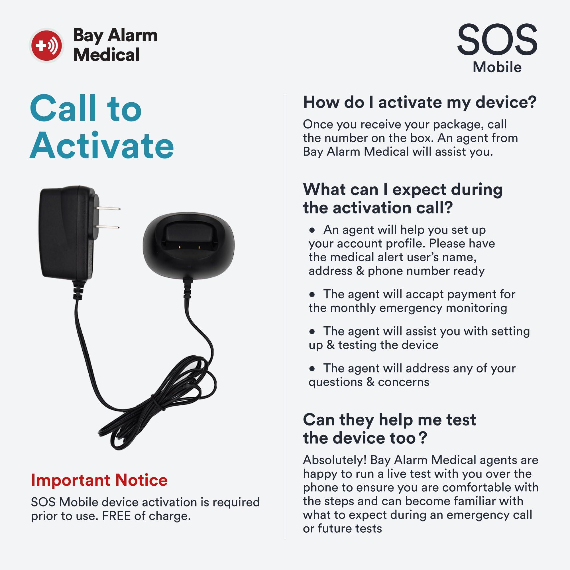 Bay Alarm Medical Bay Alarm Medical SOS Mobile GPS - 24/7 Medical Alert with Optional Fall Detection for Seniors - Call to Activate - 4G GPS Medical Alert System with Elderly Tracking - Panic Button for Seniors