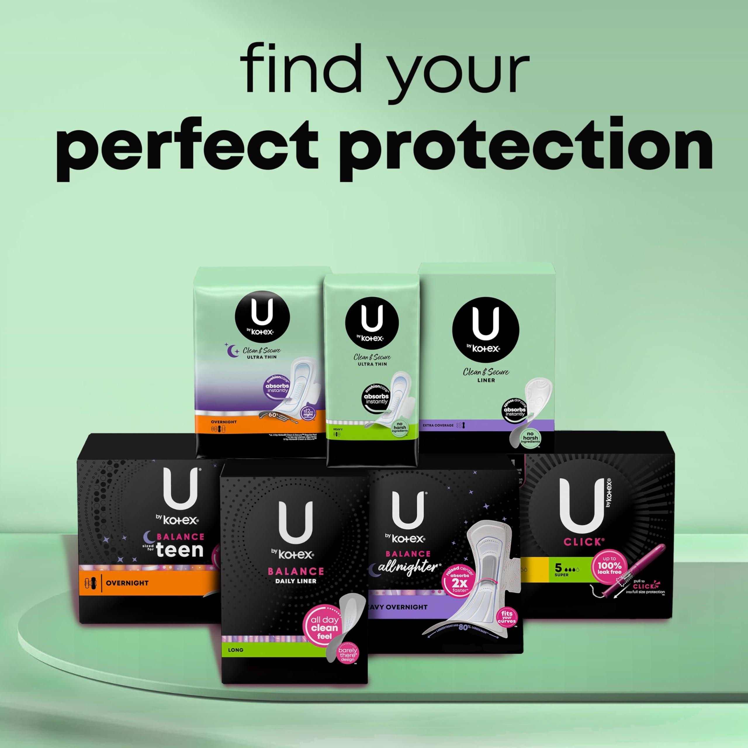 U by Kotex U by Kotex Clean & Secure Overnight Maxi Pads, 90 Count (3 Packs of 30) (Packaging May Vary)