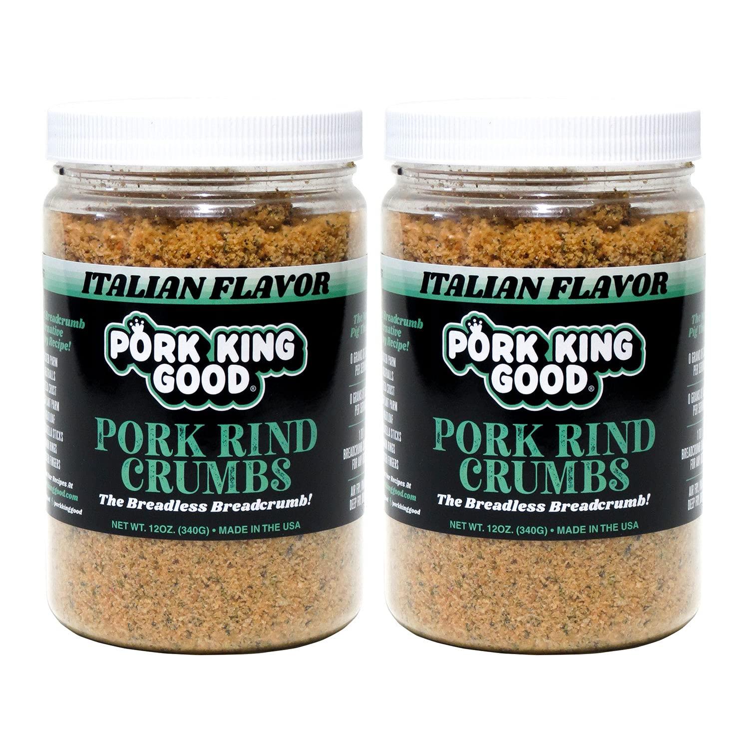 Pork King Good Pork King Good - Pork Rind Breadcrumbs - 2 Pack! Keto Friendly, Paleo, Gluten-Free, Sugar Free, Zero Carb Panko Substitute (Two 12 Oz Jars) (Italian, 2 Pack)