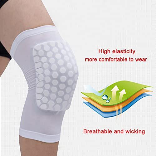 Laiiqi Knee Compression Pads,Basketball Knee Pads with Honeycomb Padding, Breathable and Non-Slip Knee Pads for Volleyball Gym Running Workout Sports, Hex Knee Pads Sleeves for Men and Women S (A Pair White)