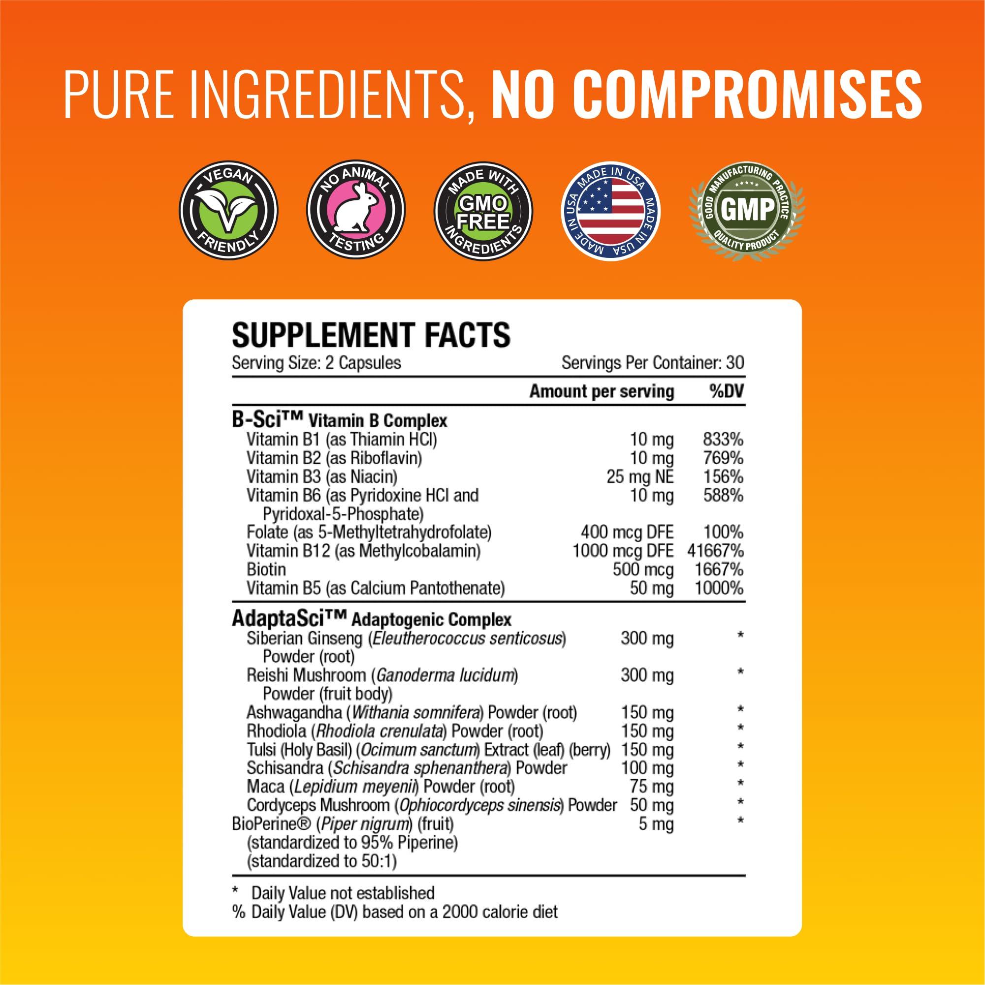 Approved Science Approved Science Energysyl - Caffeine Free - with Adaptogens, B Vitamins, and Bioperine - 1 Month Supply - 60 Capsules - Made in The USA