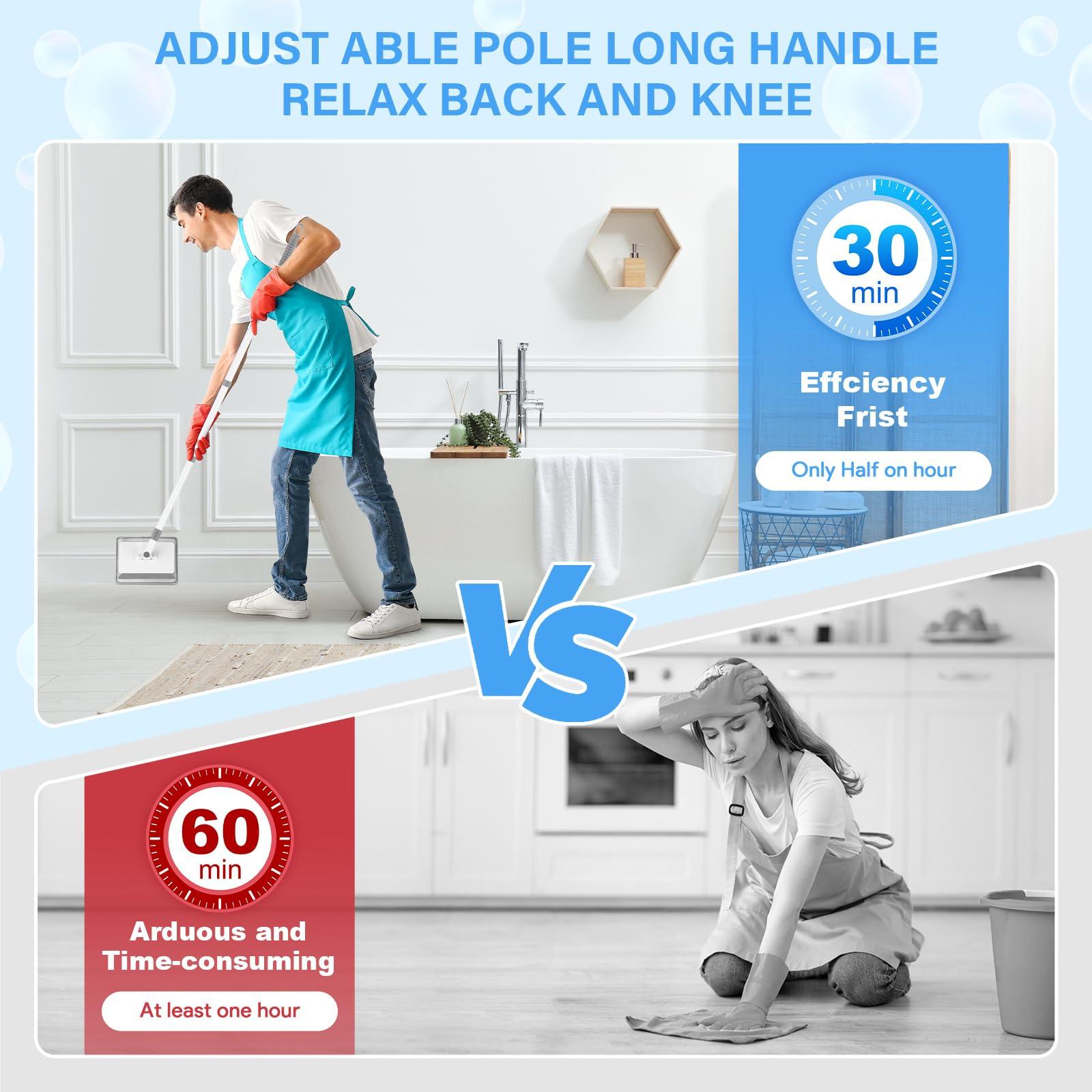 DELUX Baseboard Cleaner Tool with Handle, Baseboard Cleaner with Extendable Long Handle, 4 Reusable Cleaning Pads Wall Cleaner for Baseboards Cleaning, Ceiling, Wall, Floor, Shower Bathroom Kitchen