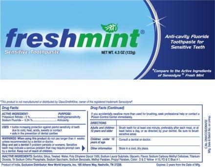 FRESHMINT Fresh Mint Sensitive Fluoride Anti-Cavity Toothpaste for Sensitive Teeth 4.3 Ounces (122g)