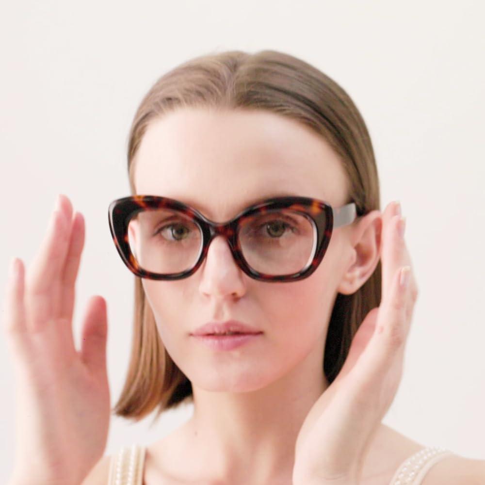 HoouMoou HoouMoou Oversized Cat Eye Reading Glasses for Women Stylish Designer Cateye Readers Funky Blue Light Blocking Glasses(Tortoise + Grey Tortoise, 1.0, x)
