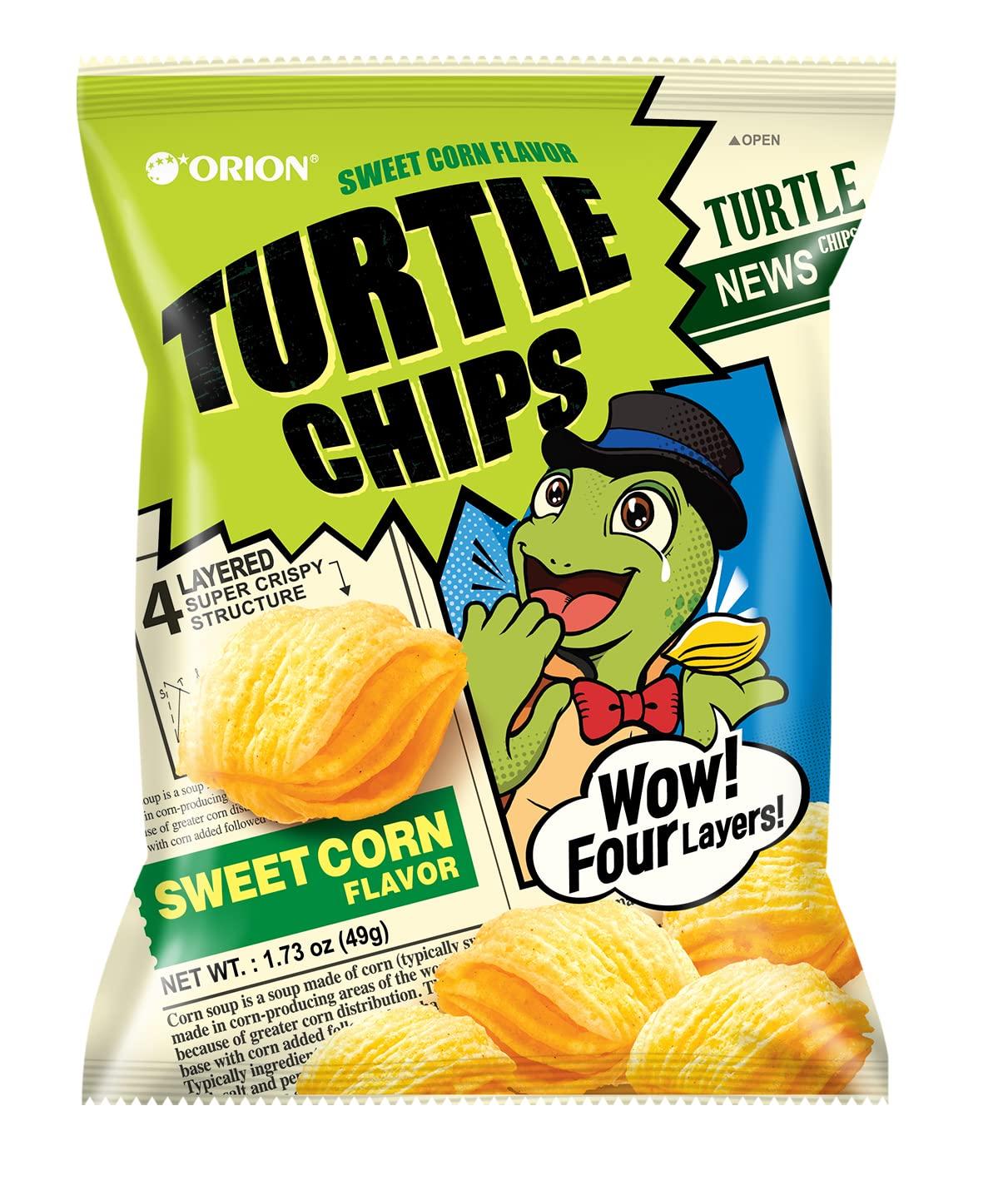 K-Munchies K-Munchies Orion Turtle Chips - 6 Variety Packs, 49g - Churro Chips (3), and Sweet Corn Chips (3) Flavors - Snack Size Korean Chips - Savory, Crispy Korean Snacks - On-The-Go Korean Corn Snack Chips