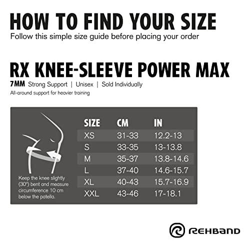 Rehband Rehband Rx Knee Sleeve Power Max, 1 piece, knee support 7mm neoprene, strongman, heavy lifting, longest knee sleeve, Colour:Black, Size:XS